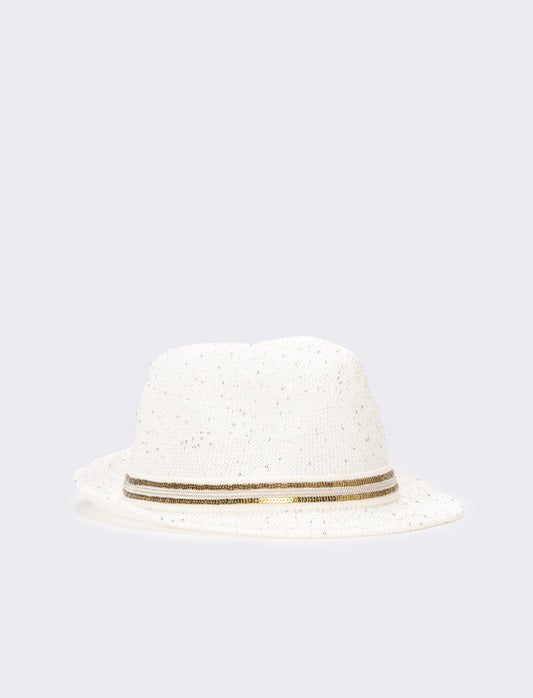 Cappello donna micropailletes con falda - Bianco