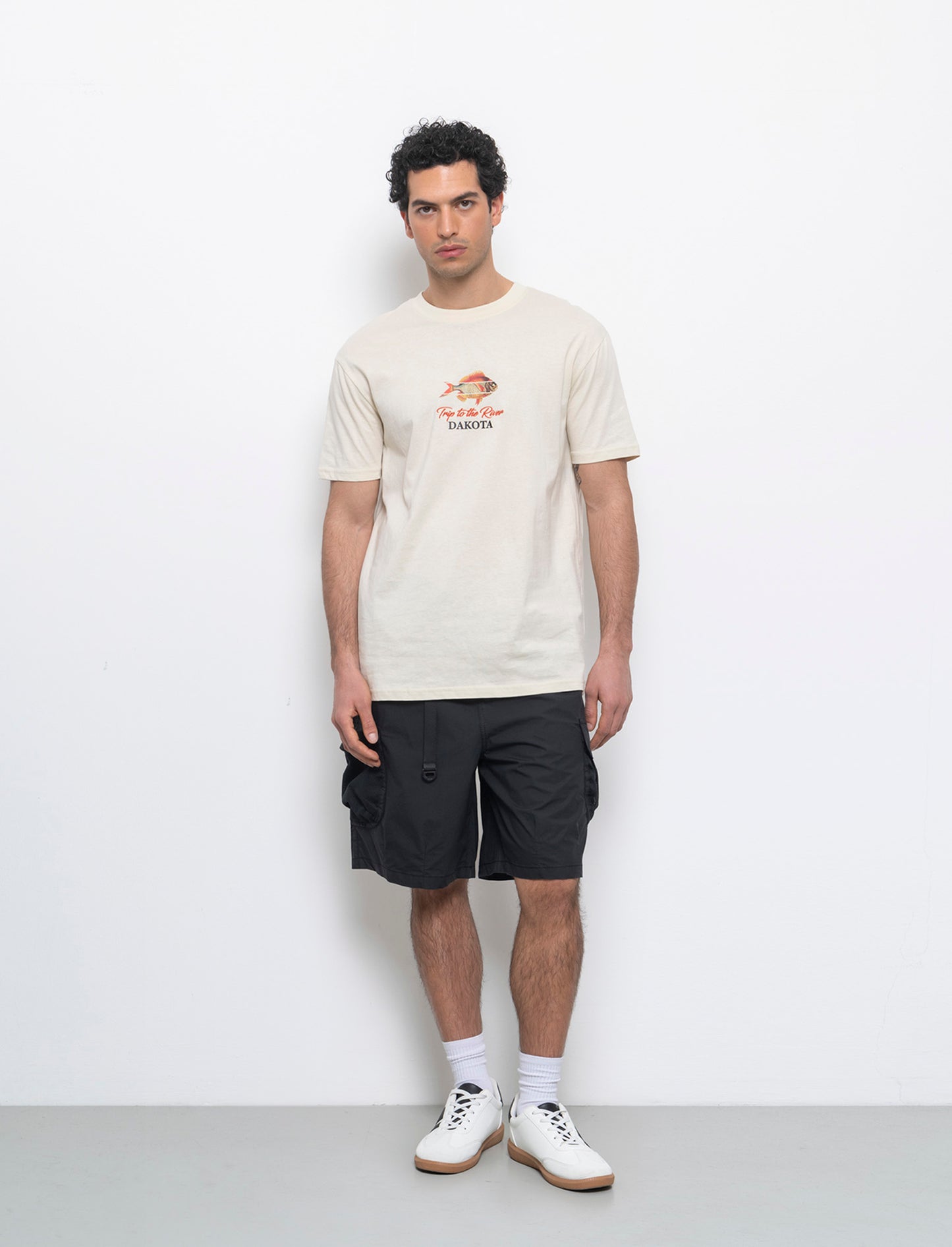 Bermuda cargo con cinturino relaxed fit da uomo - Nero