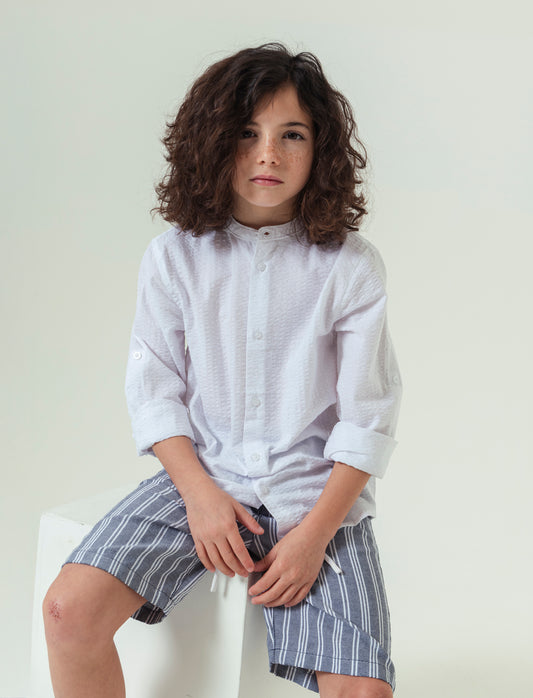 Camicia in cotone goffrato da bambino - Celeste