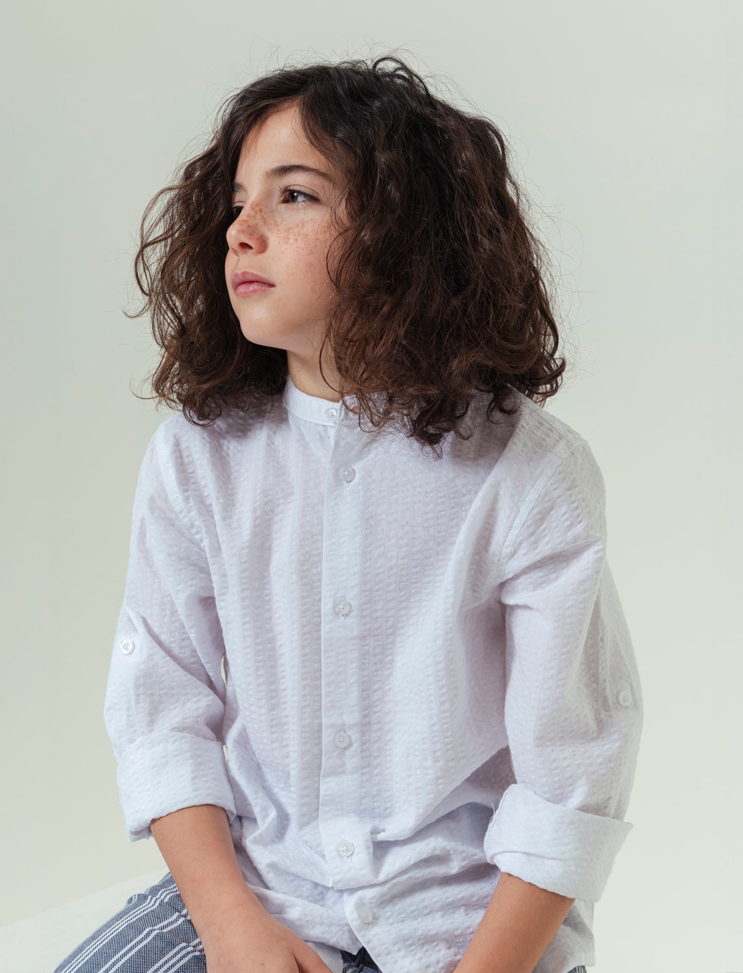 Camicia in cotone goffrato da bambino - Bianco sporco