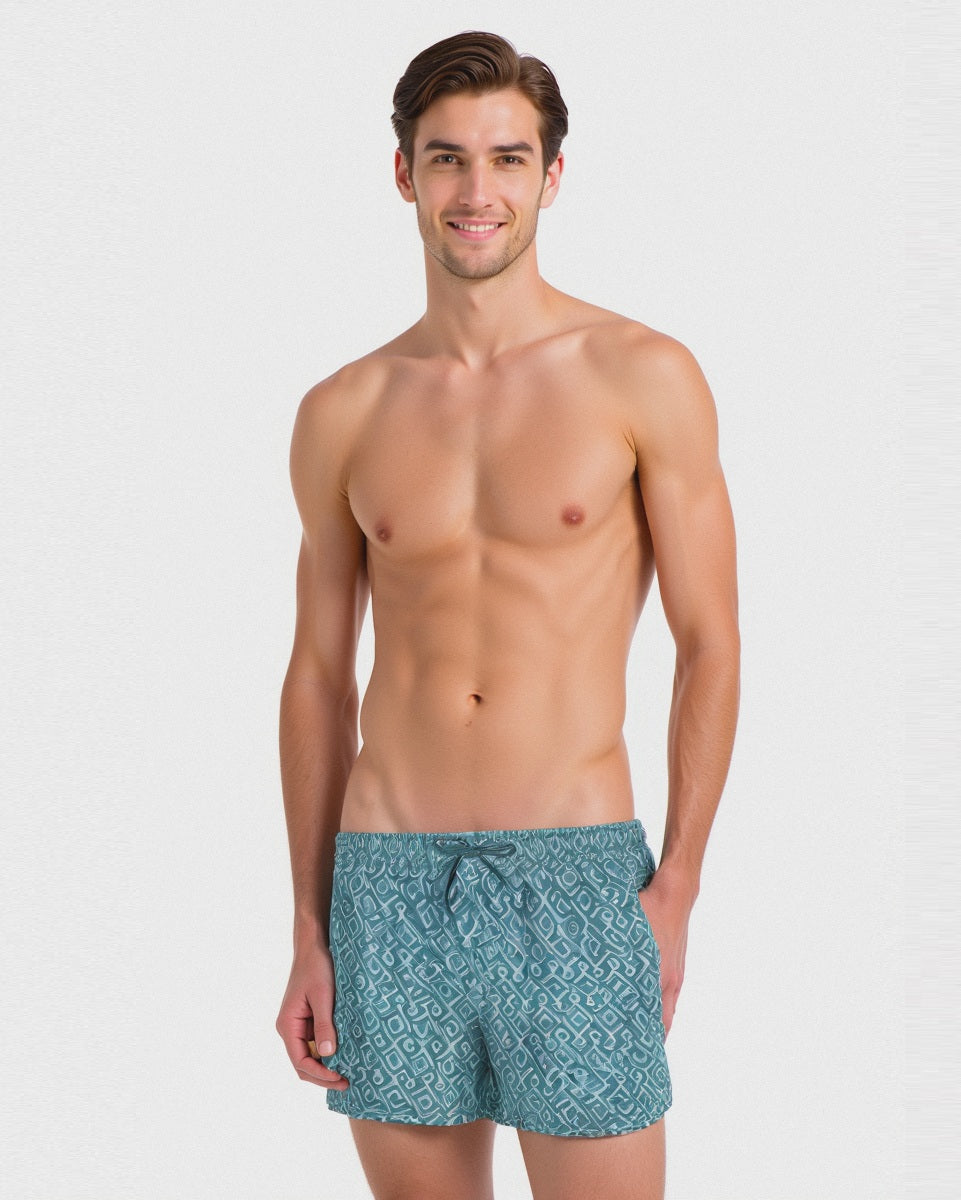 Costume con stampa geometrica da uomo - Verde