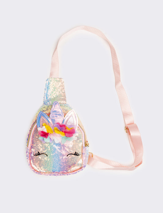 Borsa bambina monospalla unicorno con paillettes - Rosa