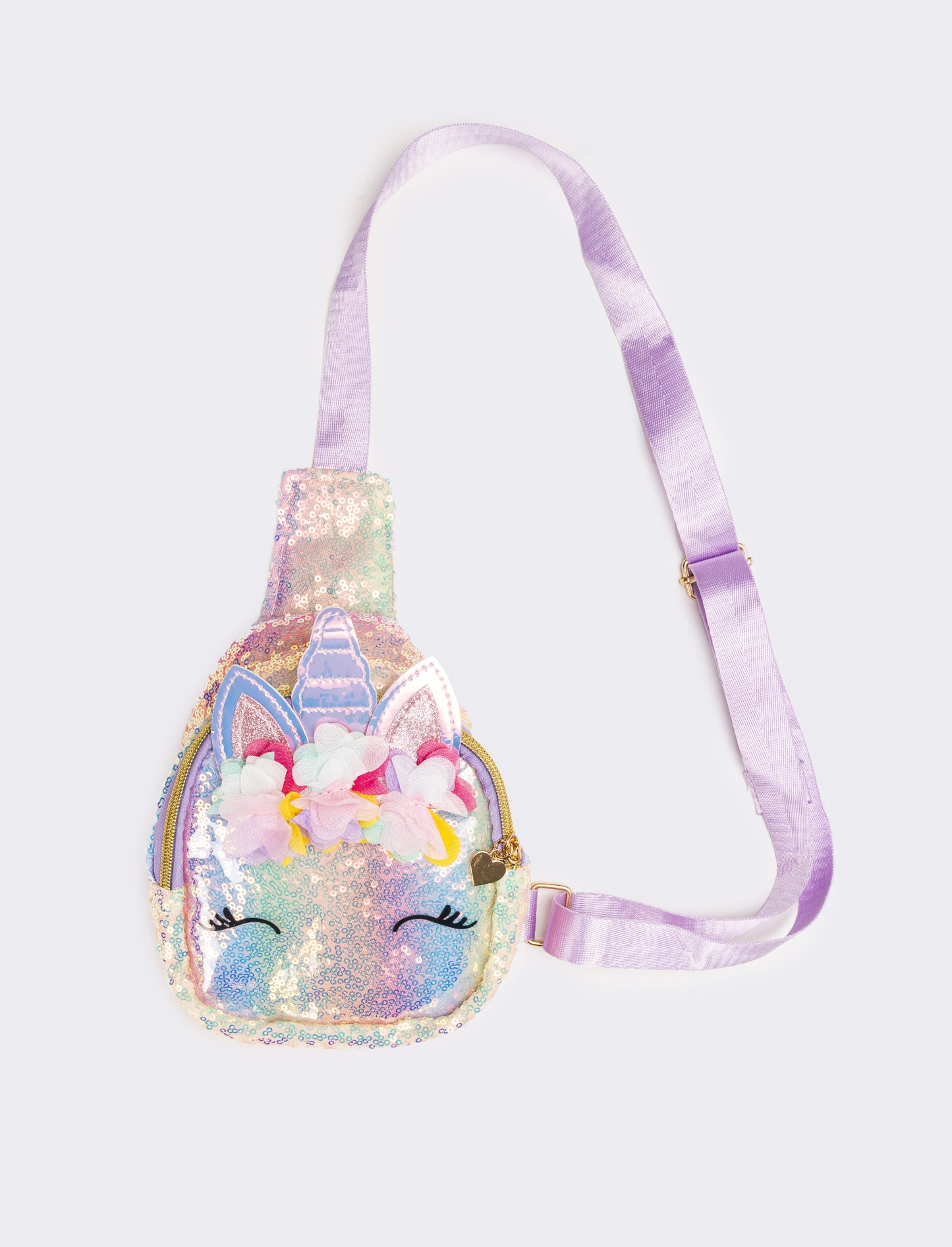 Borsa bambina monospalla unicorno con paillettes - Lilla