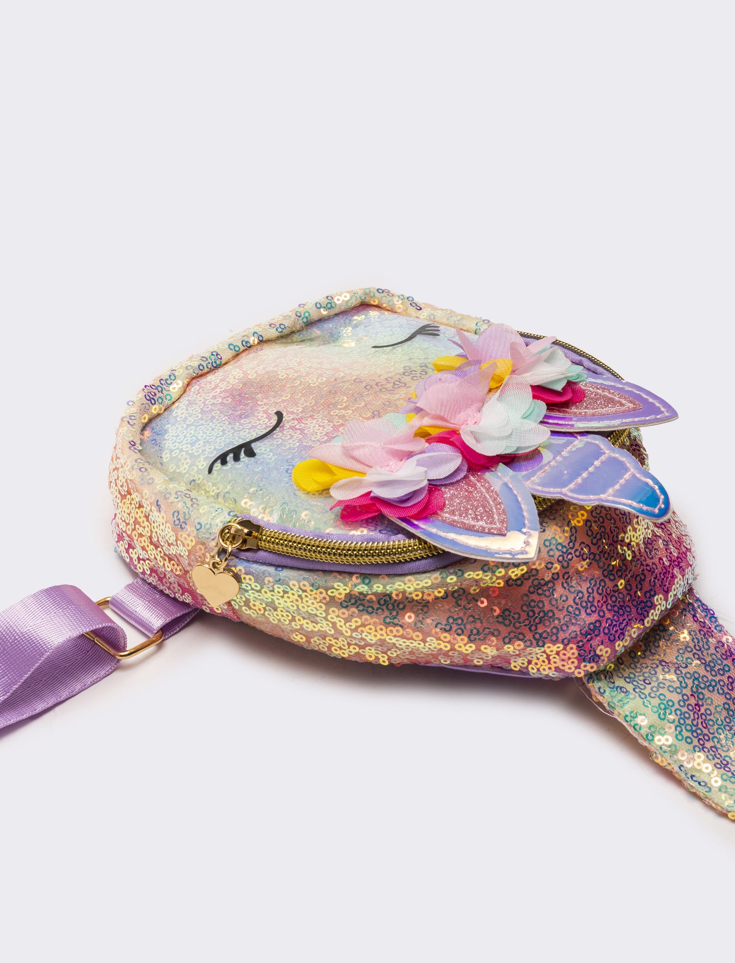 Borsa bambina monospalla unicorno con paillettes - Lilla