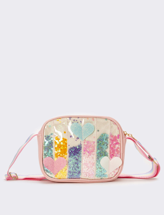 Borsa tracolla unicorno multicolor e cuori bambina - Fuxia
