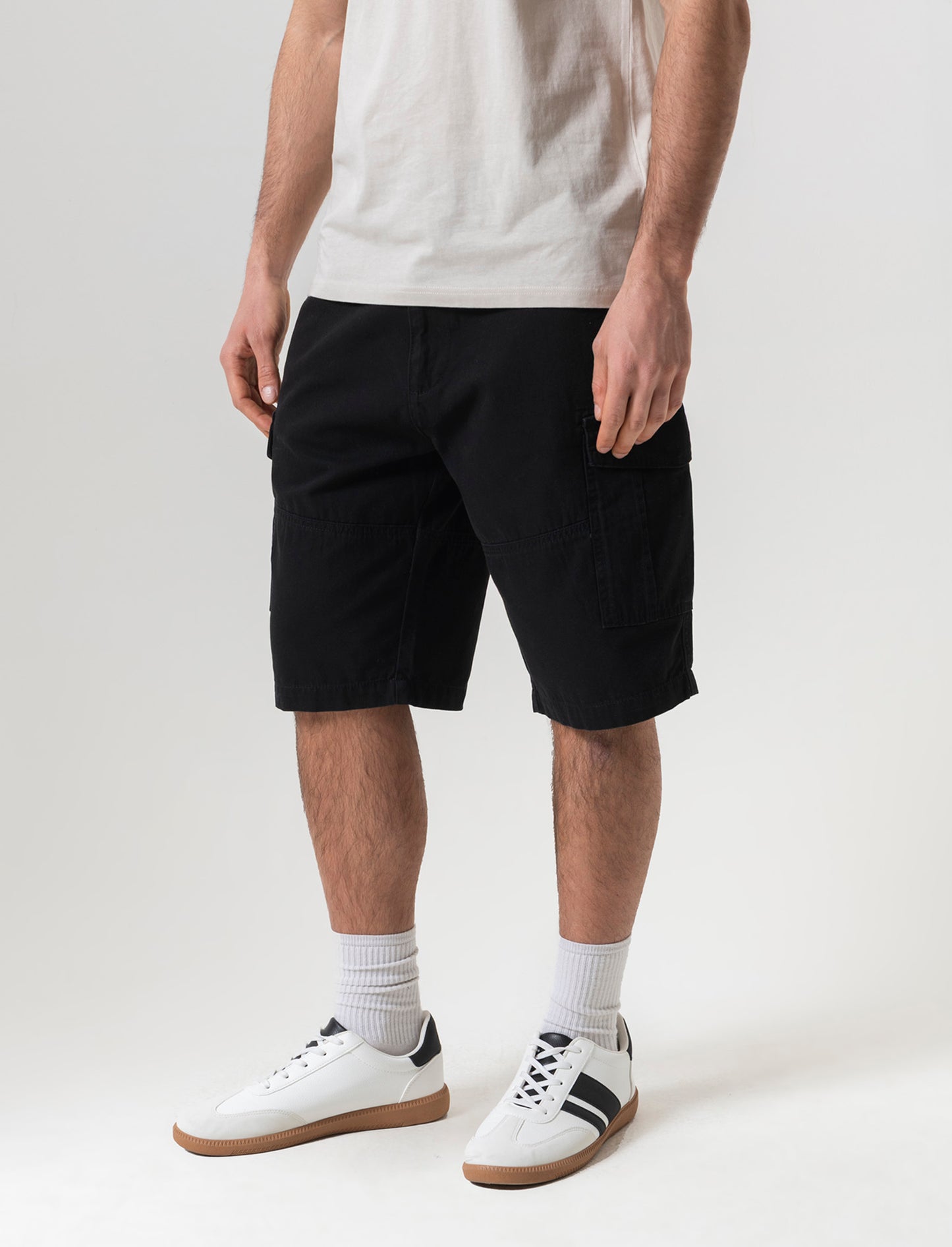 Bermuda cargo in tessuto canvas da uomo - Nero