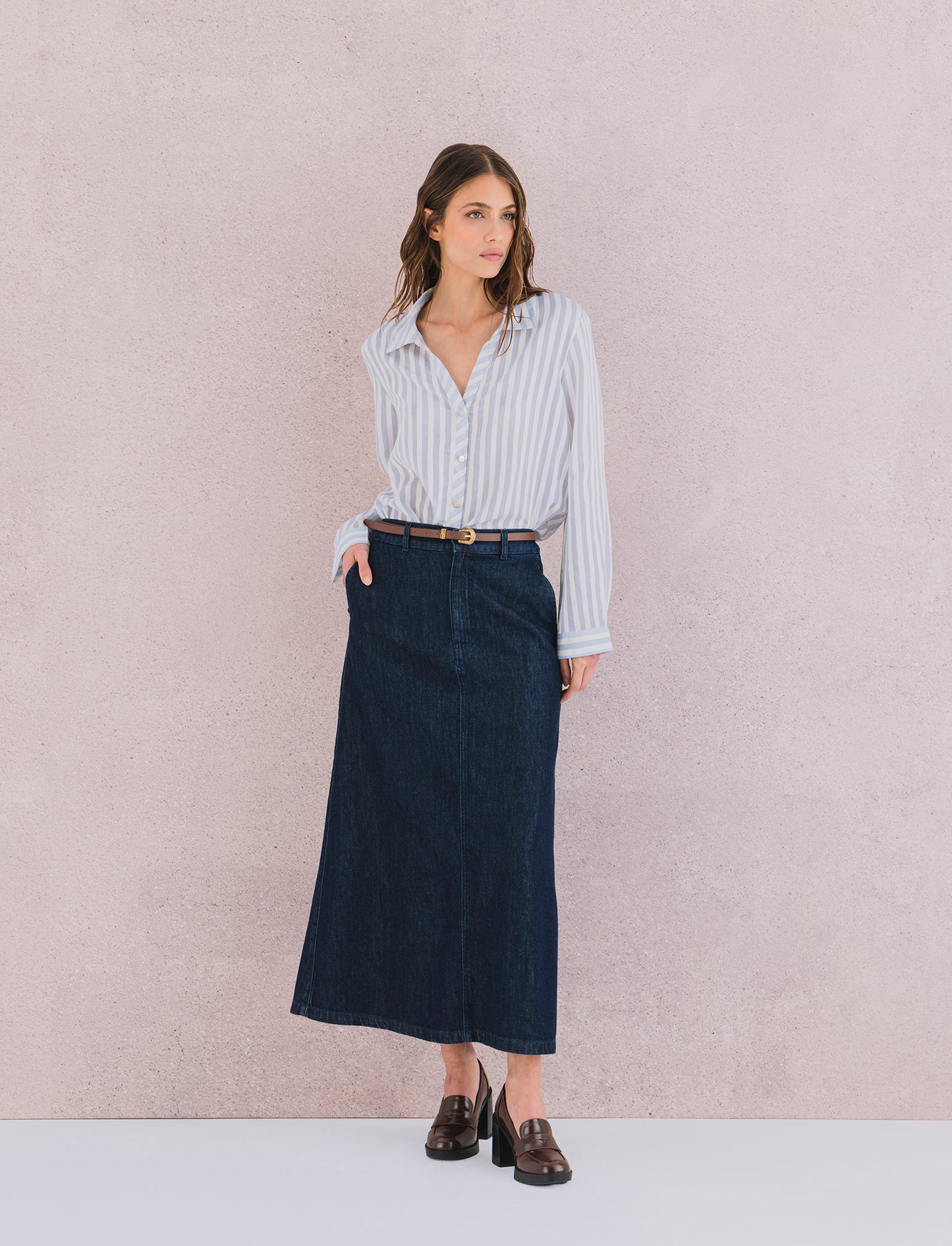 Gonna lunga in denim - DENIM SCURO