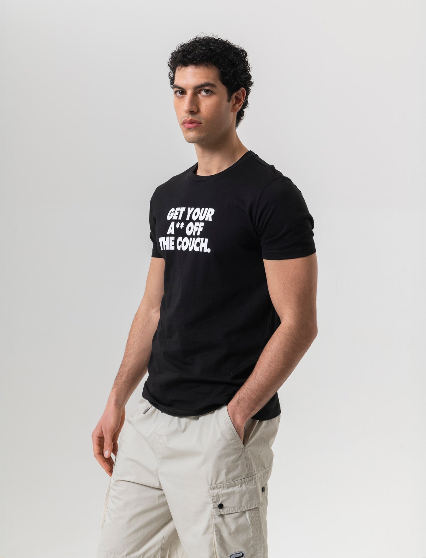 T-shirt in cotone con stampa regular fit da uomo - Nero