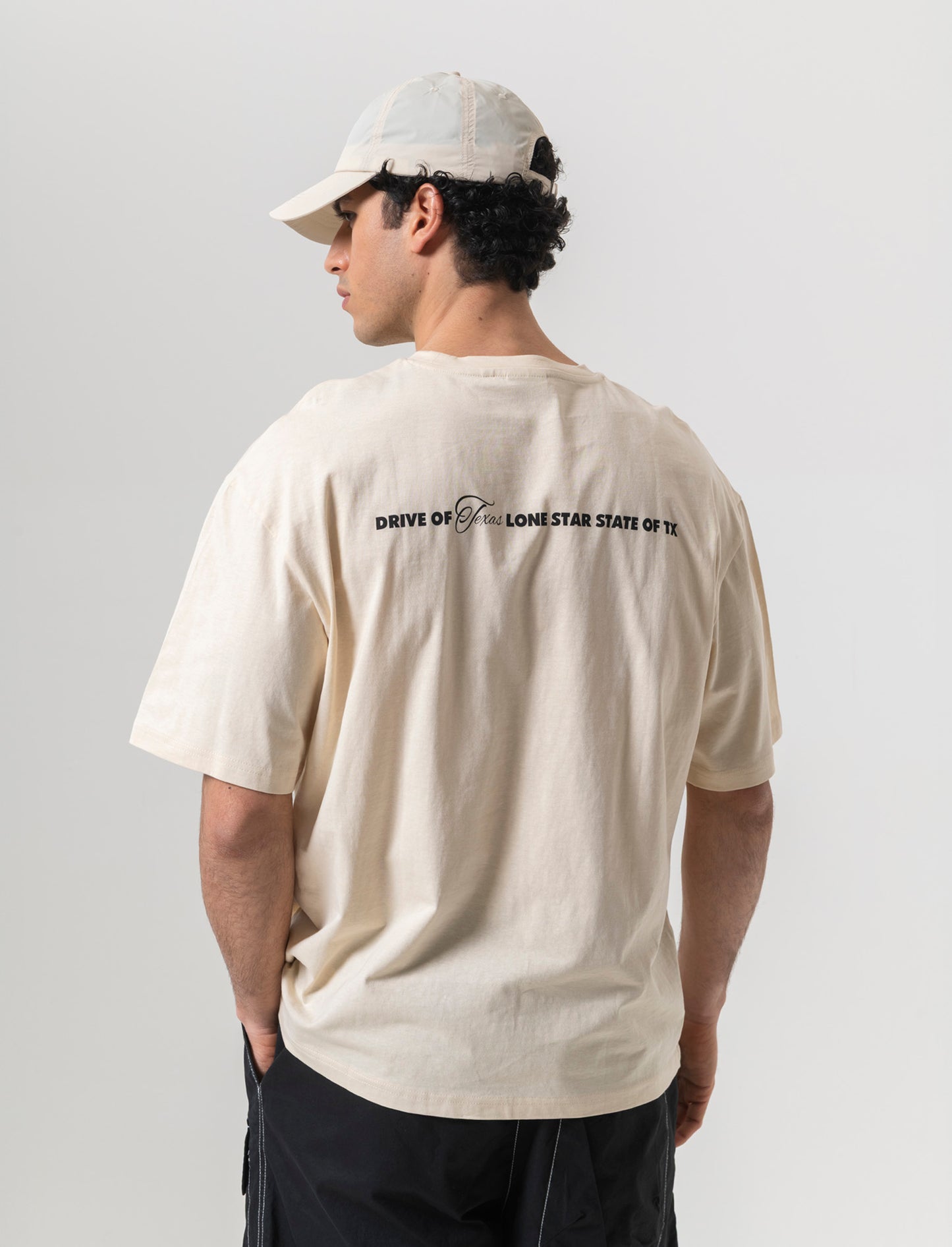 T-shirt boxy fit con stampa da uomo - Beige ecru