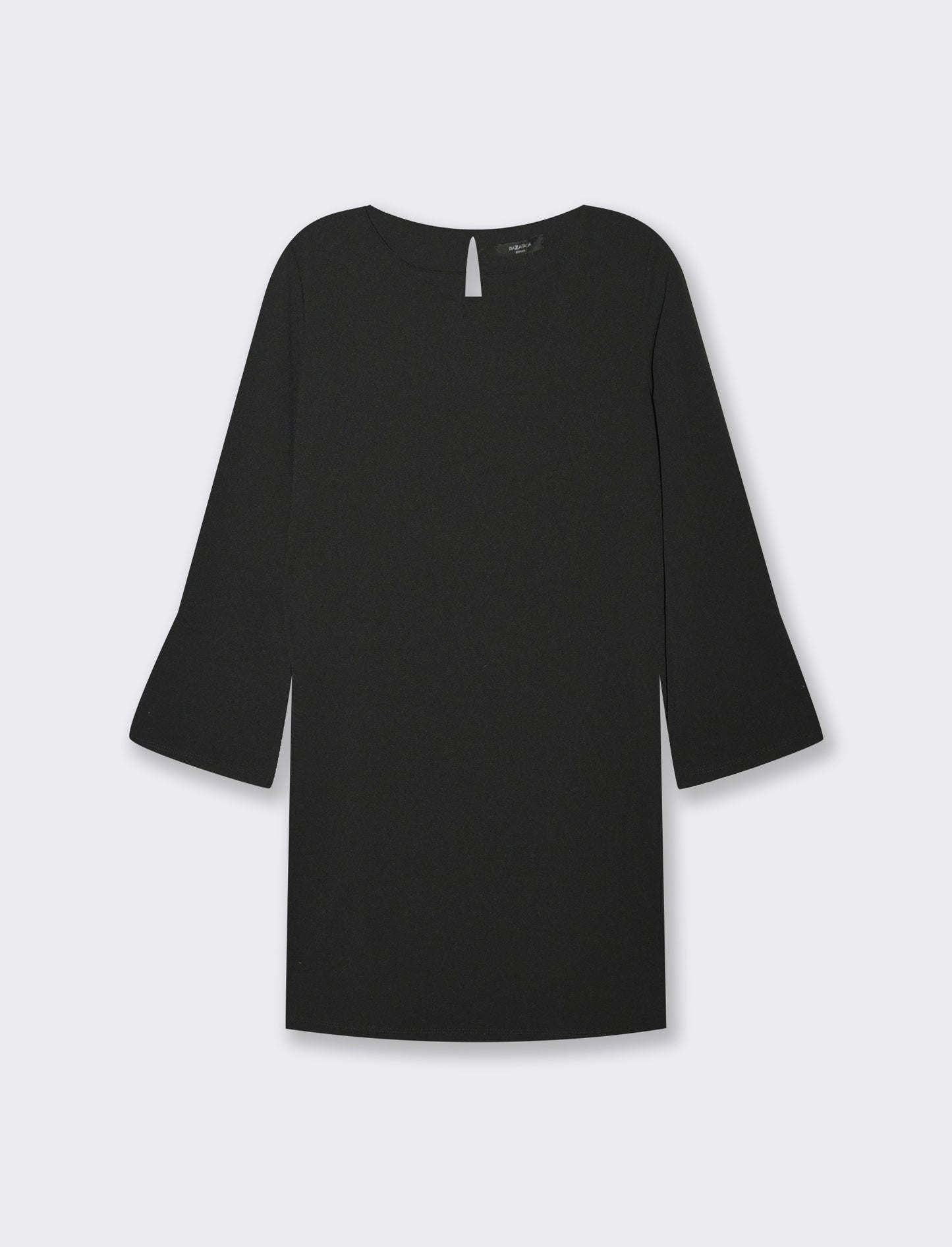 Flared Long Sleeve Button Dress - Black