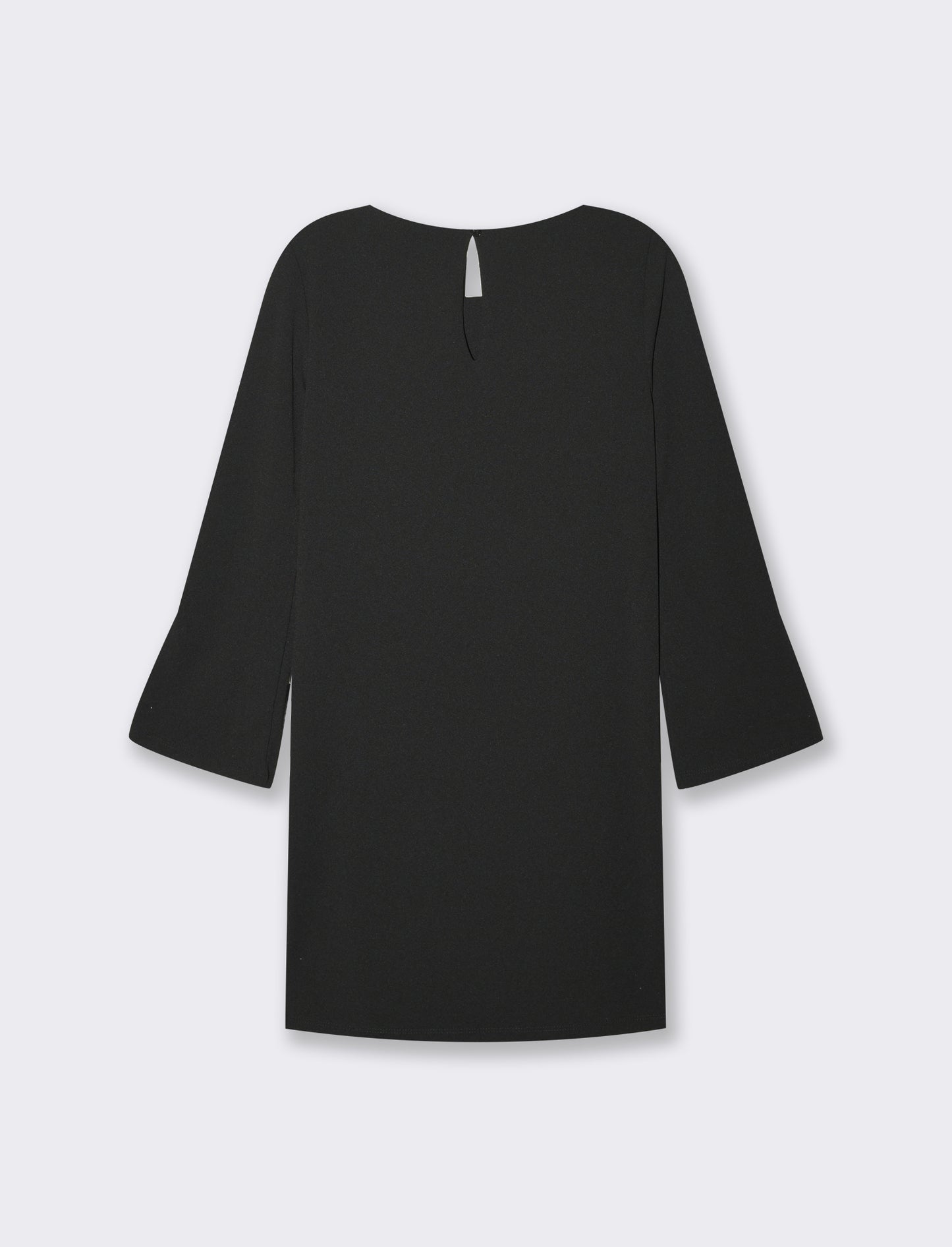 Flared Long Sleeve Button Dress - Black