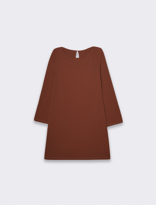 Flared Long Sleeve Button Dress - Brown