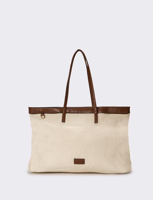 Borsone donna canvas con manici pvc - Bianco sporco