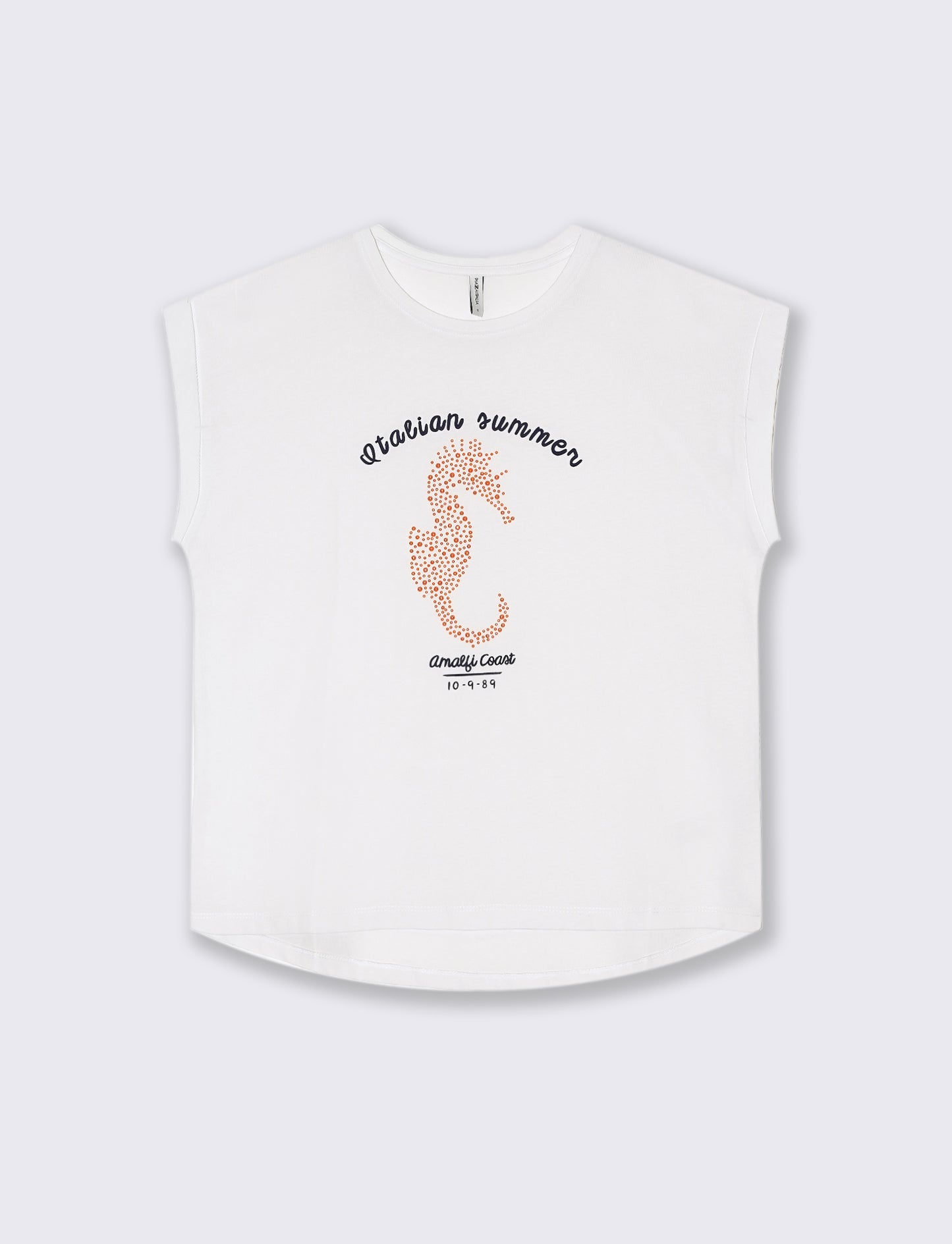 T-shirt con stampa e perline da donna - Bianco