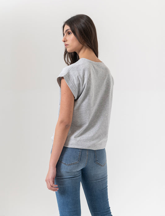 Woman's beaded print t-shirt for unique style - Grey