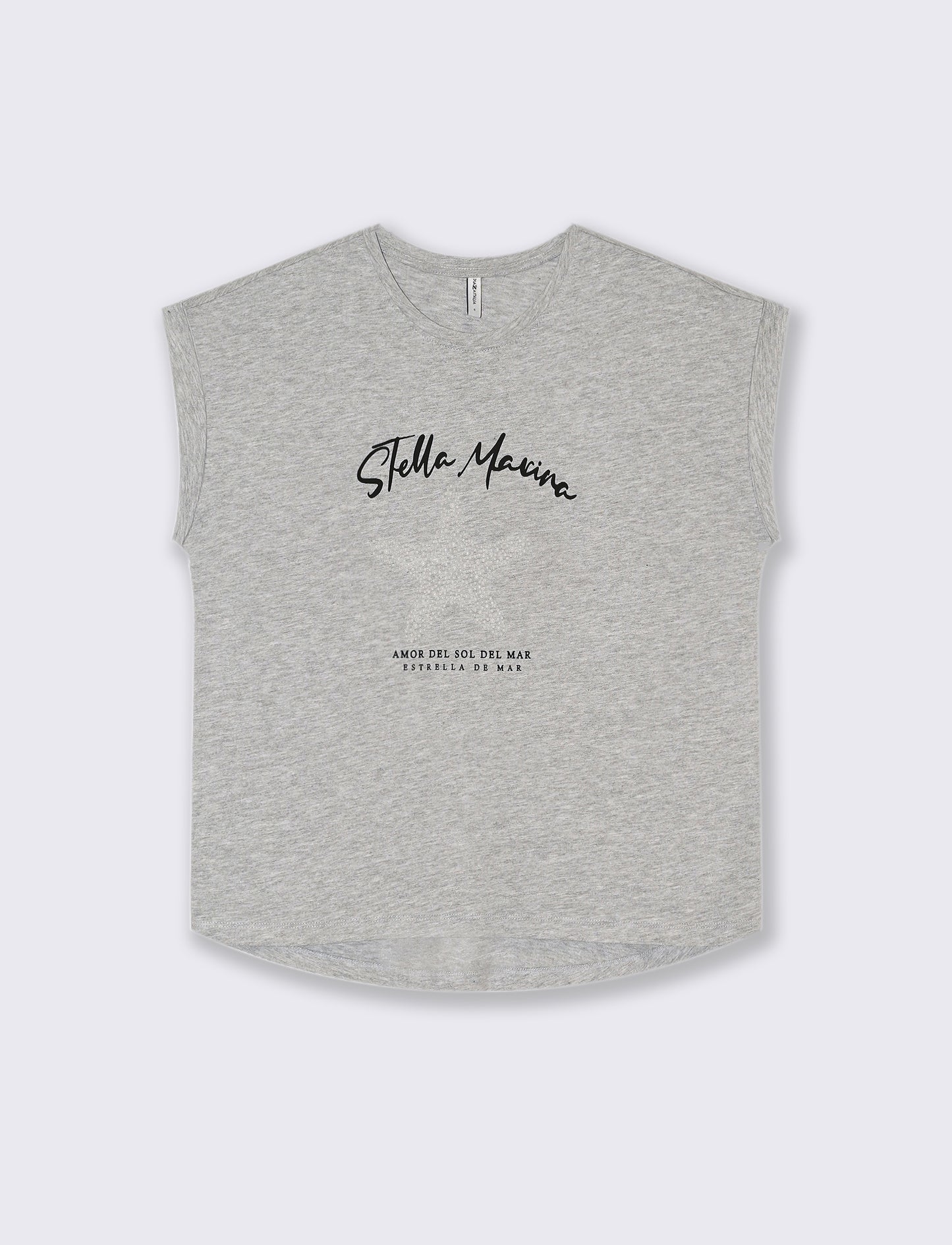T-shirt con stampa e perline da donna - Grigio mel.