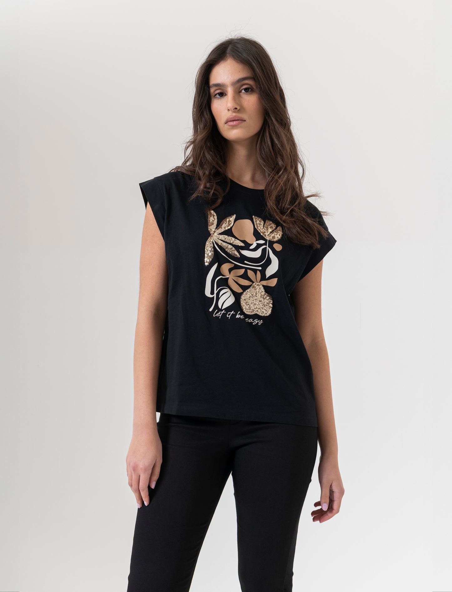 T-shirt con stampa e paillettes da donna - var 2