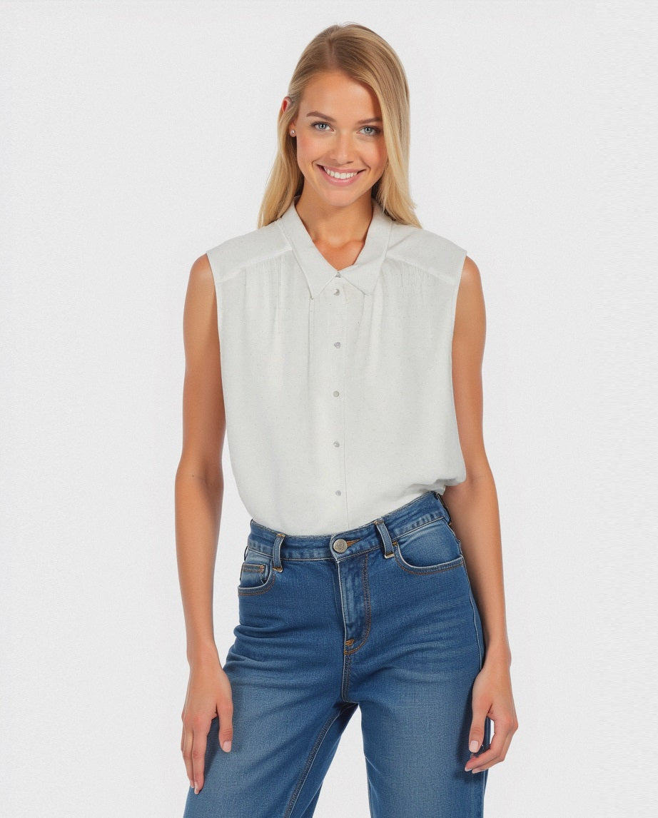 CAMICIA CON MANICHE AD ALETTA - Avorio