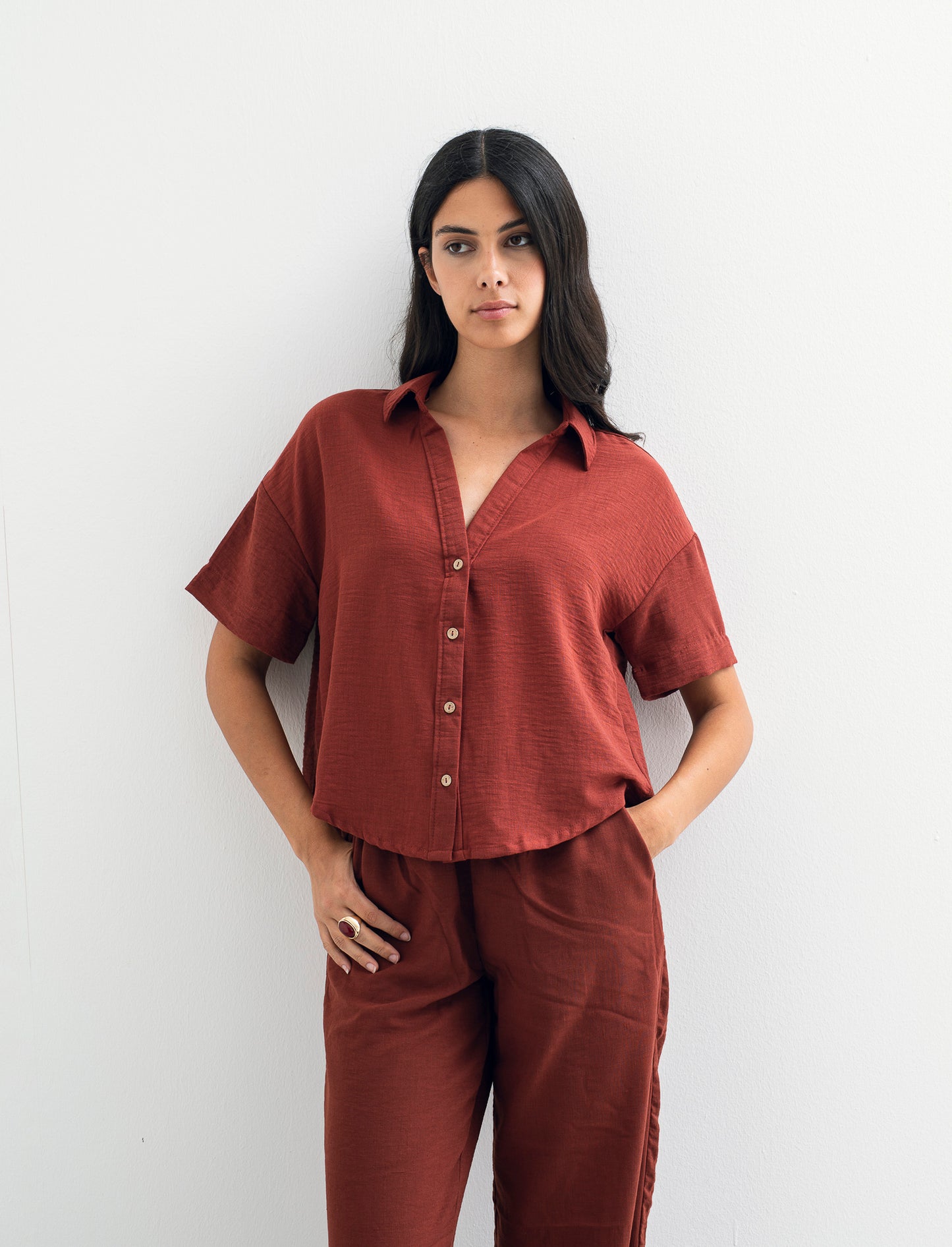 CAMICIA MANICA CORTA - Marrone bruciato