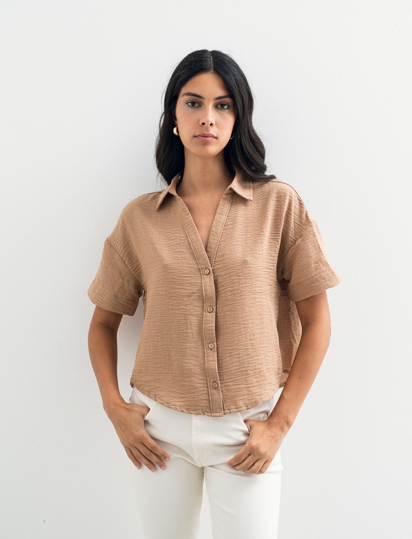 CAMICIA MANICA CORTA - Cammello