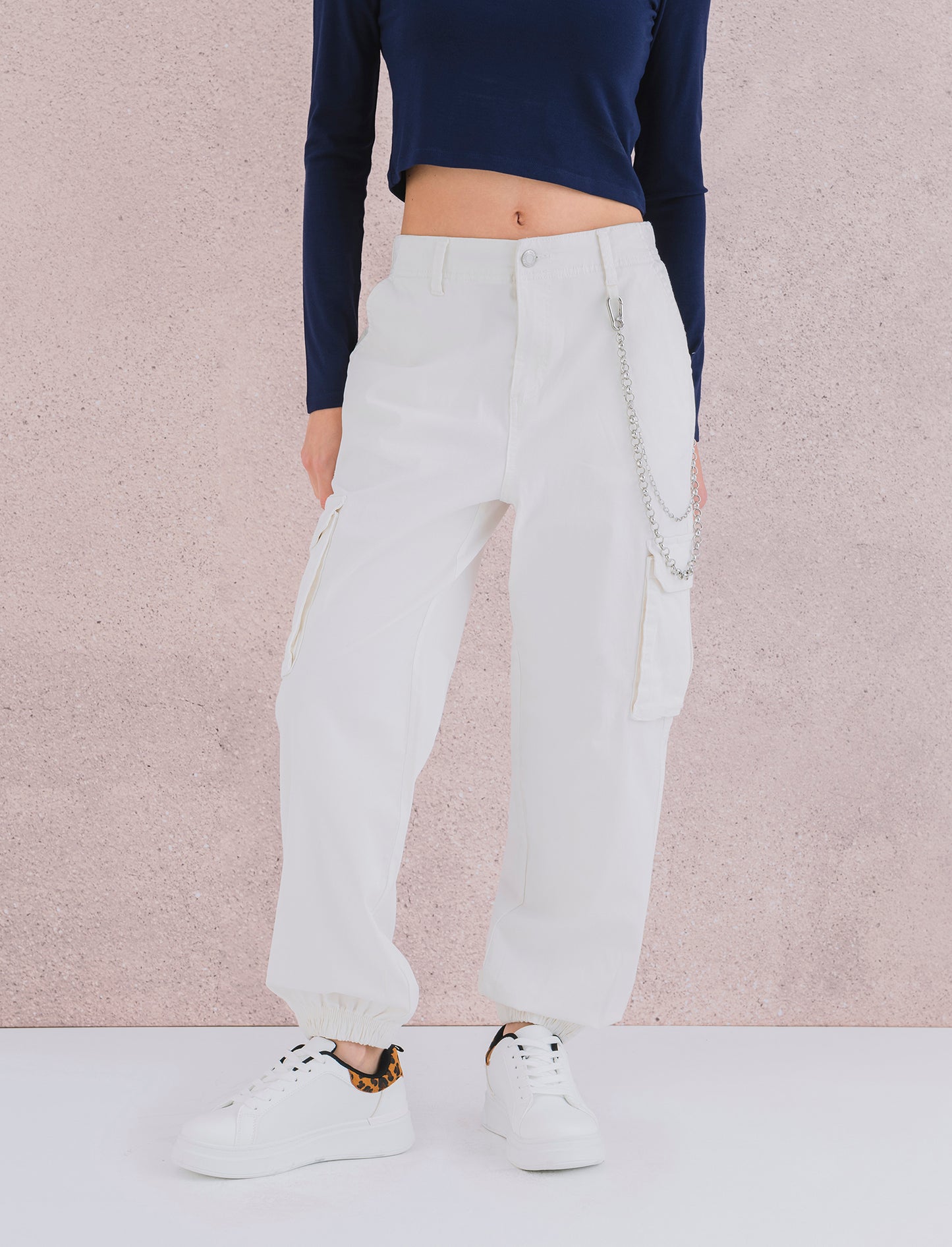 PANTALONE CARGO - Bianco latte