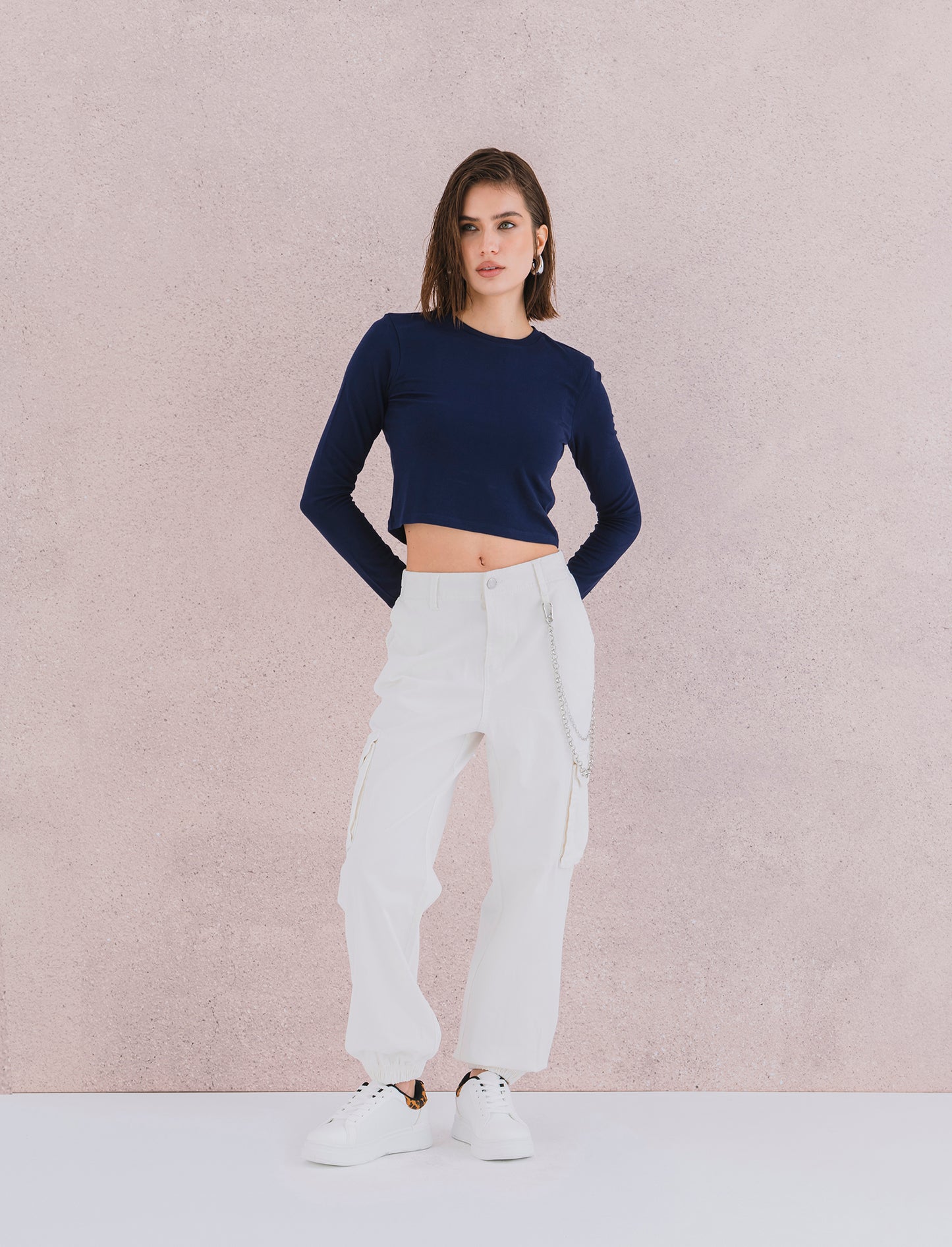 PANTALONE CARGO - Bianco latte