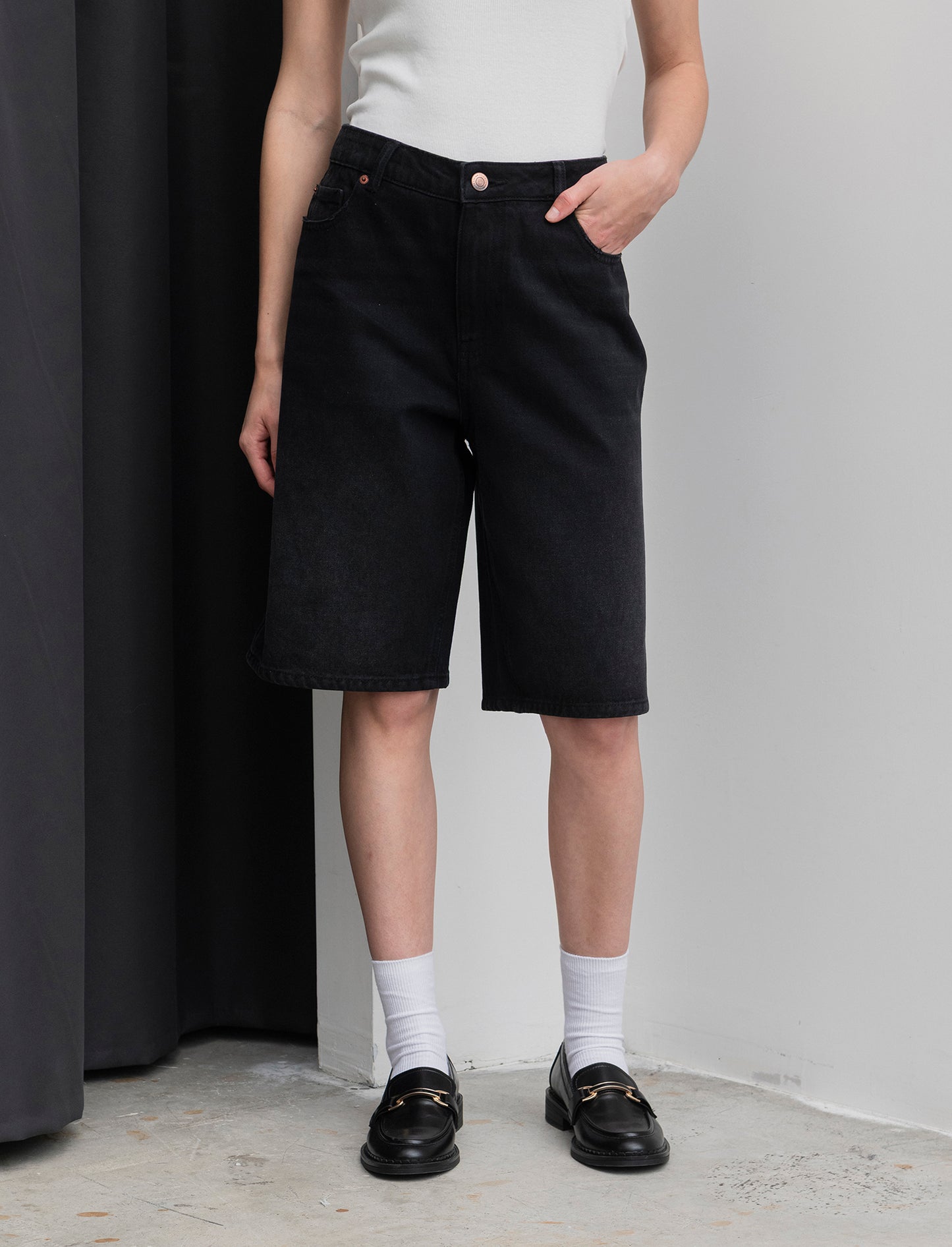 Bermuda in denim - Nero