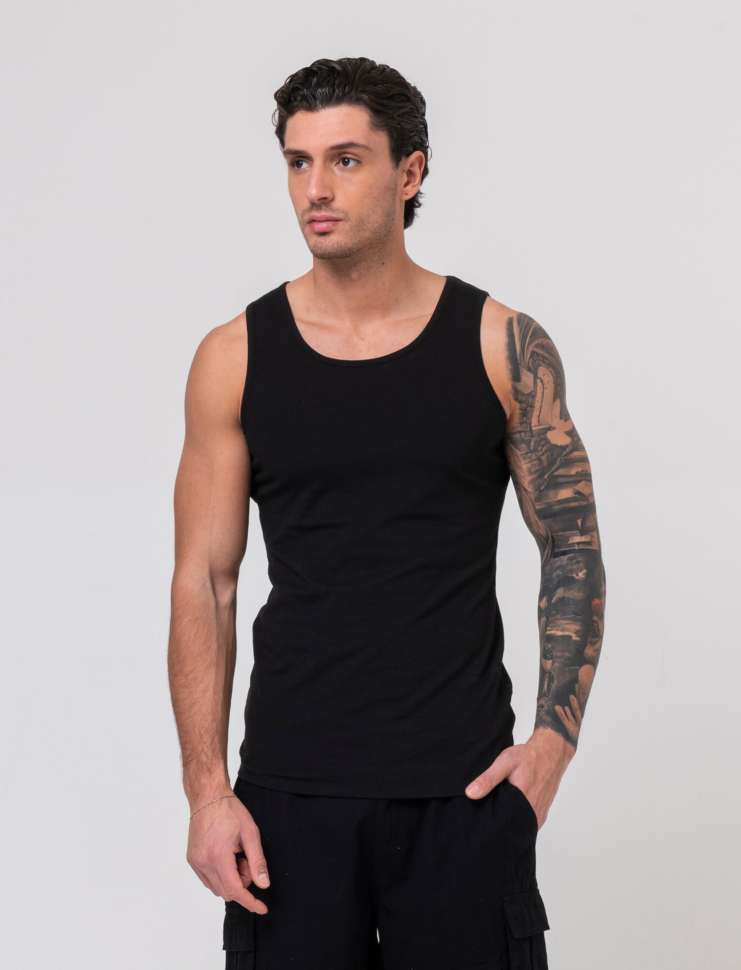 Canotta basic in cotone elasticizzato da uomo - Nero