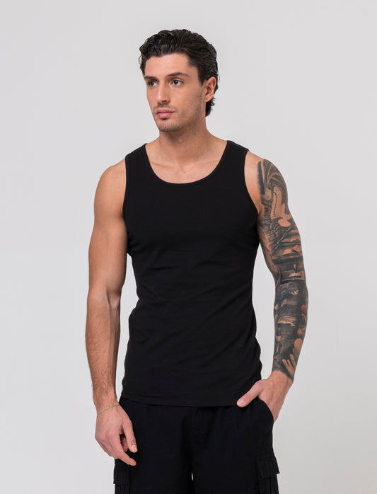 Canotta basic in cotone elasticizzato da uomo - Nero