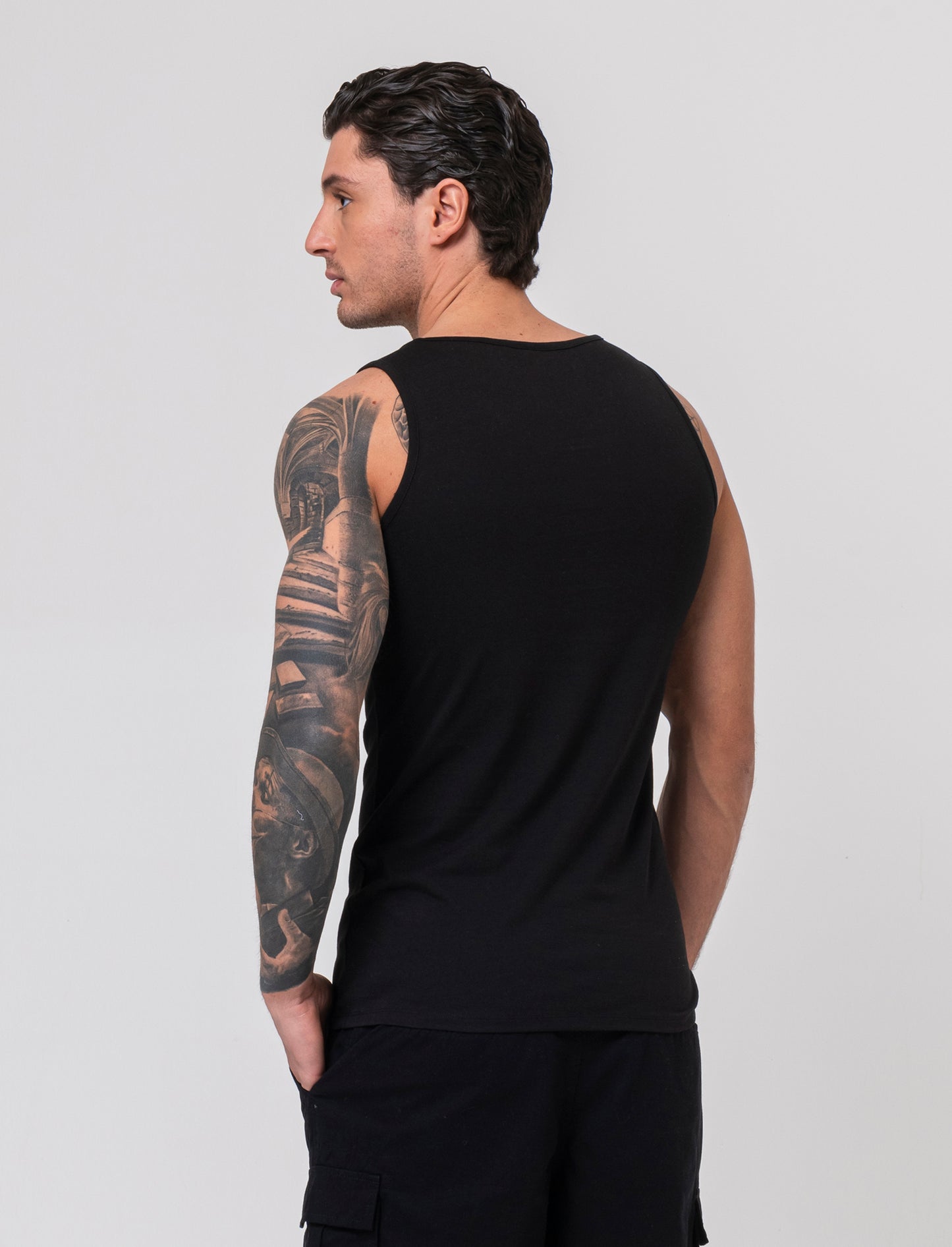 Canotta basic in cotone elasticizzato da uomo - Nero