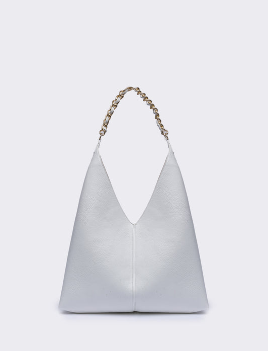 Borsa donna a sacca con catena - Bianco