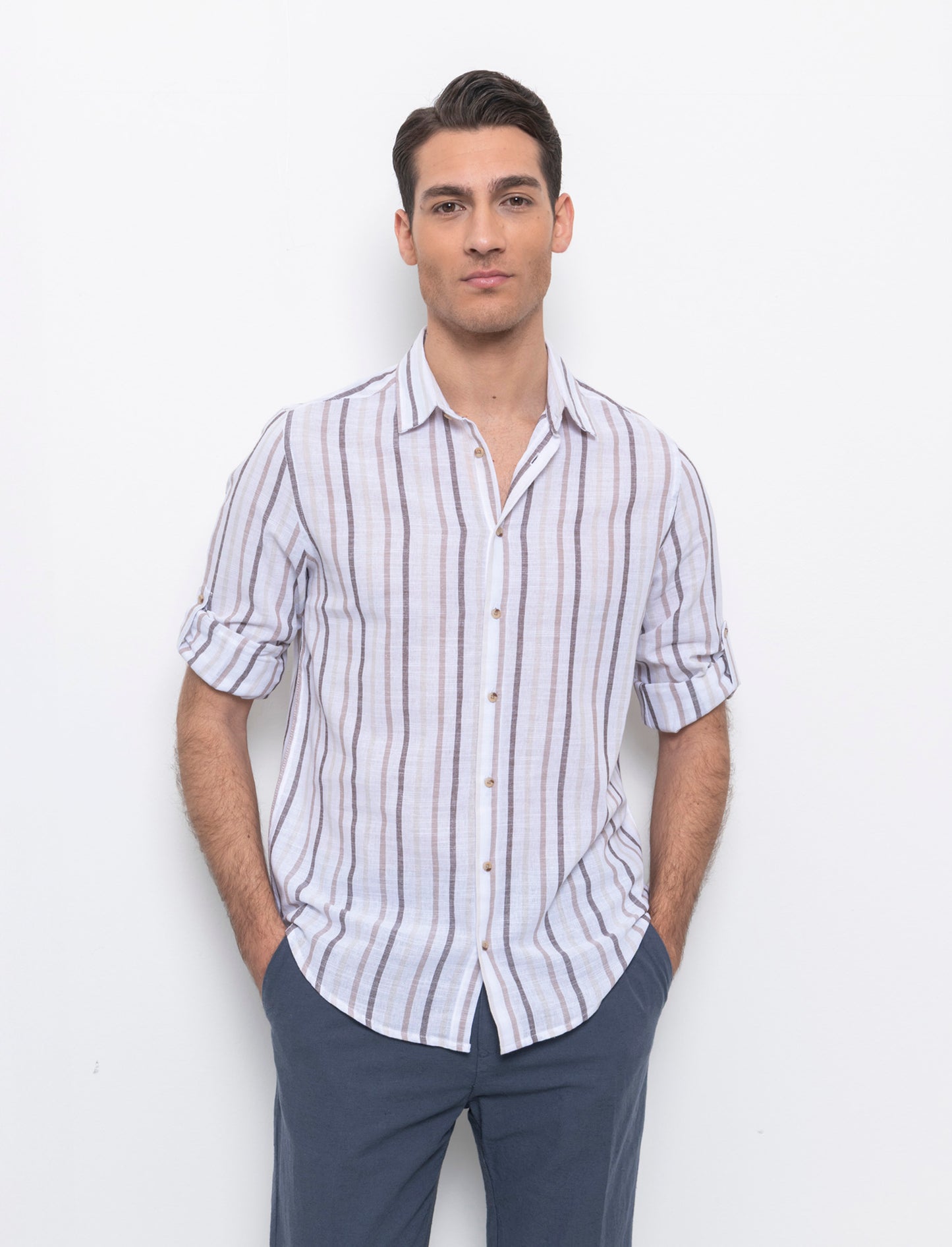 Camicia a righe da uomo - Beige