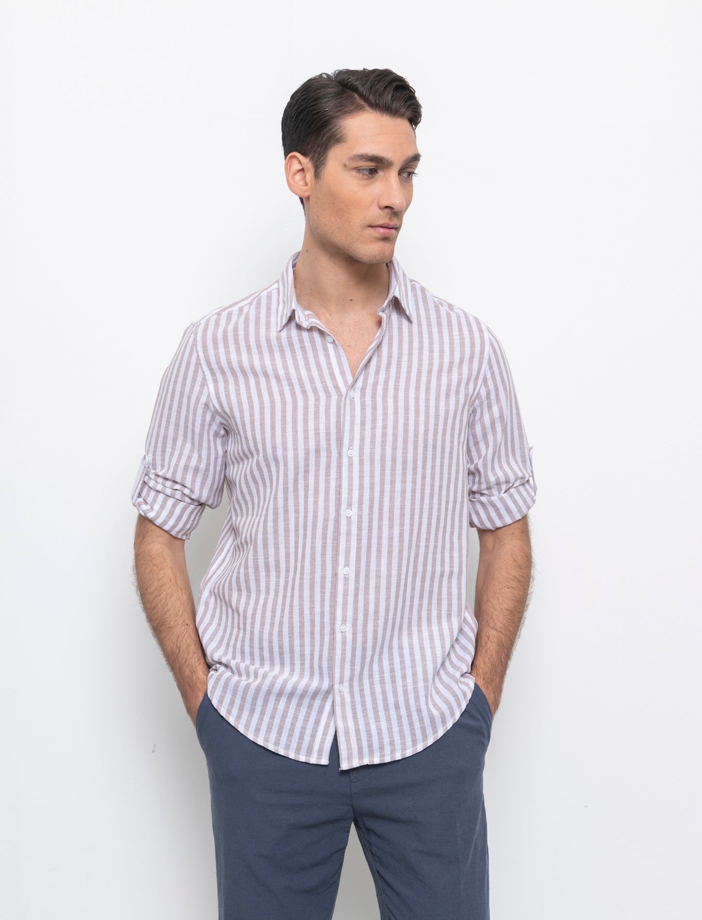 Man's striped shirt for stylish outfits - Grey