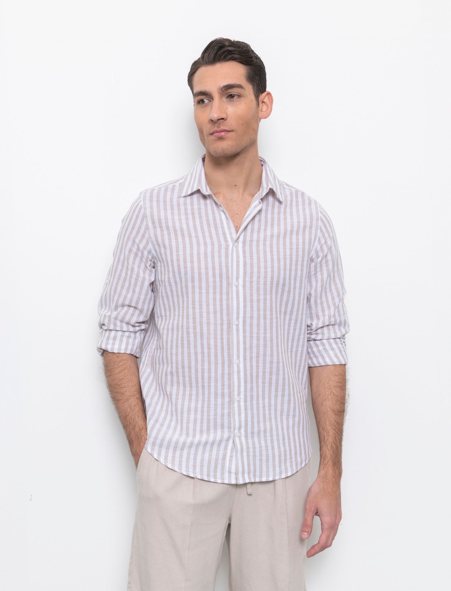 Camicia a righe da uomo - Verde salvia