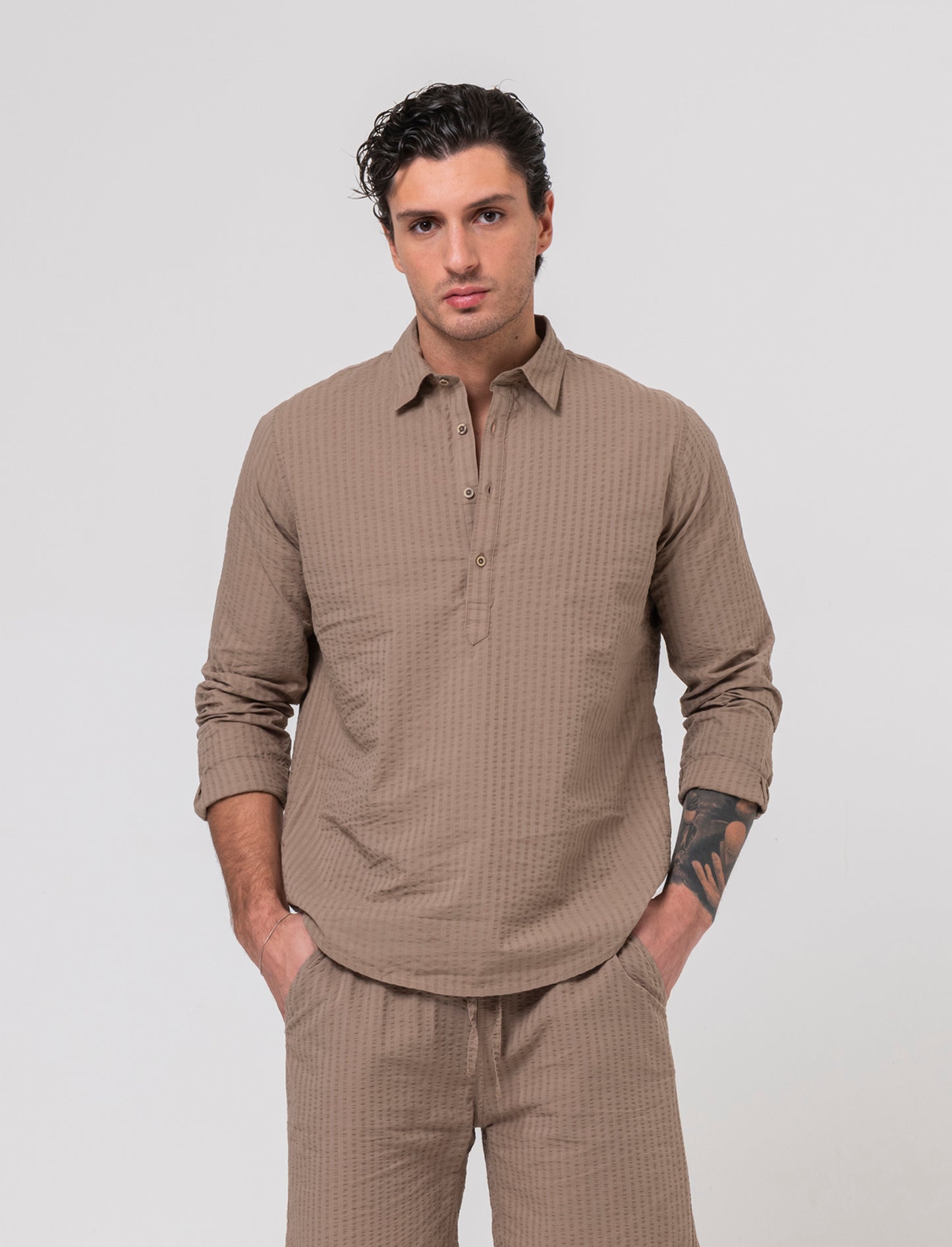 Casacca in tessuto seer sucker da uomo - Grigio tortora