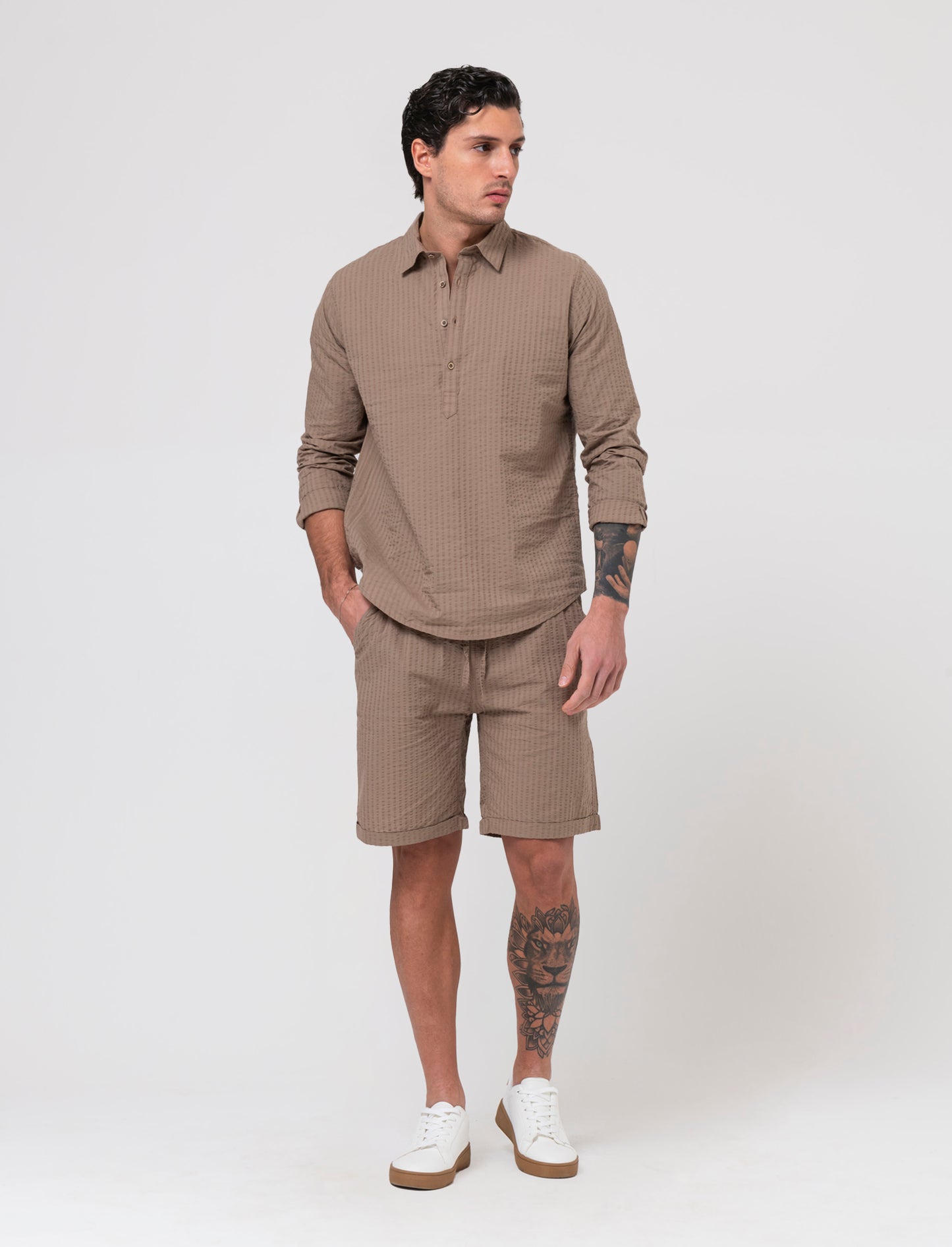 Casacca in tessuto seer sucker da uomo - Grigio tortora