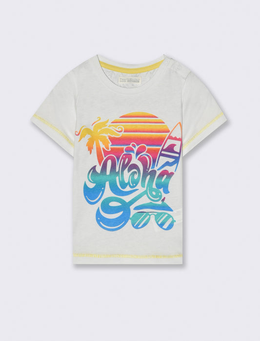 T-shirt stampa sfumata da neonato - Bianco