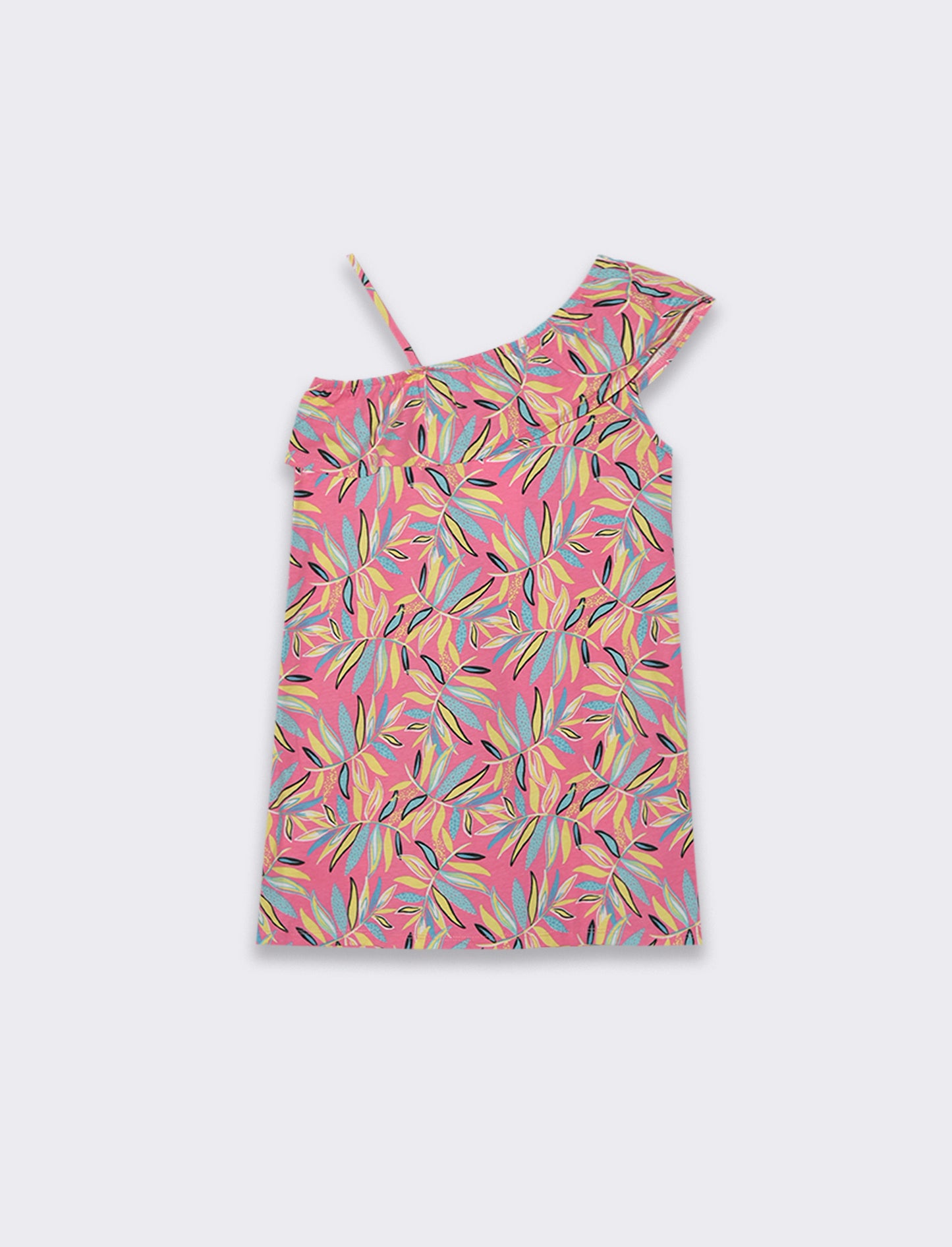 Abito monospalla stampato da bambina - Fuxia
