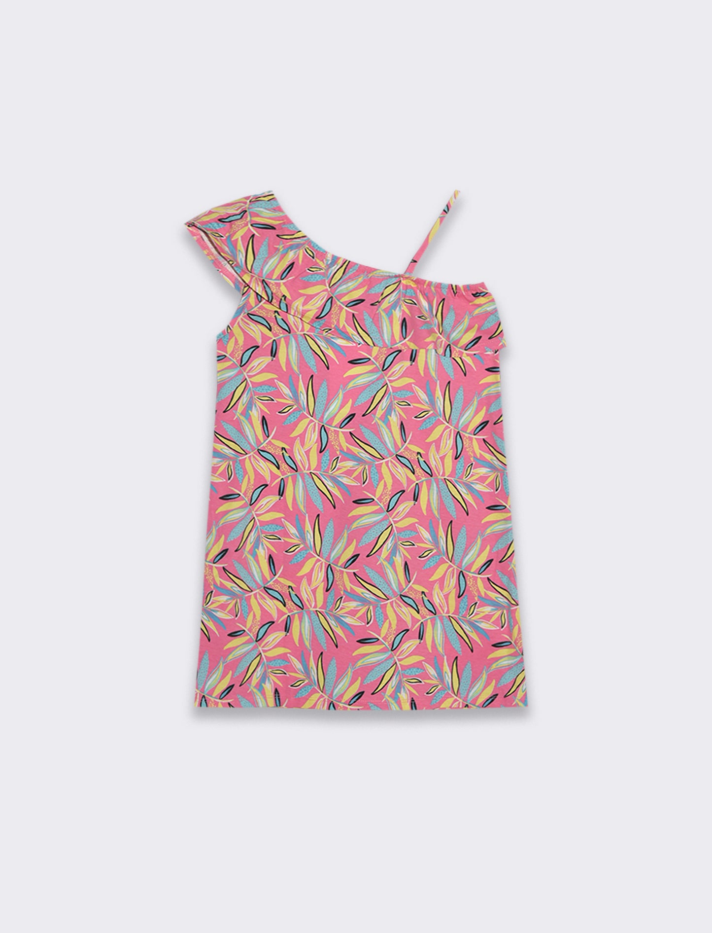 Abito monospalla stampato da bambina - Fuxia
