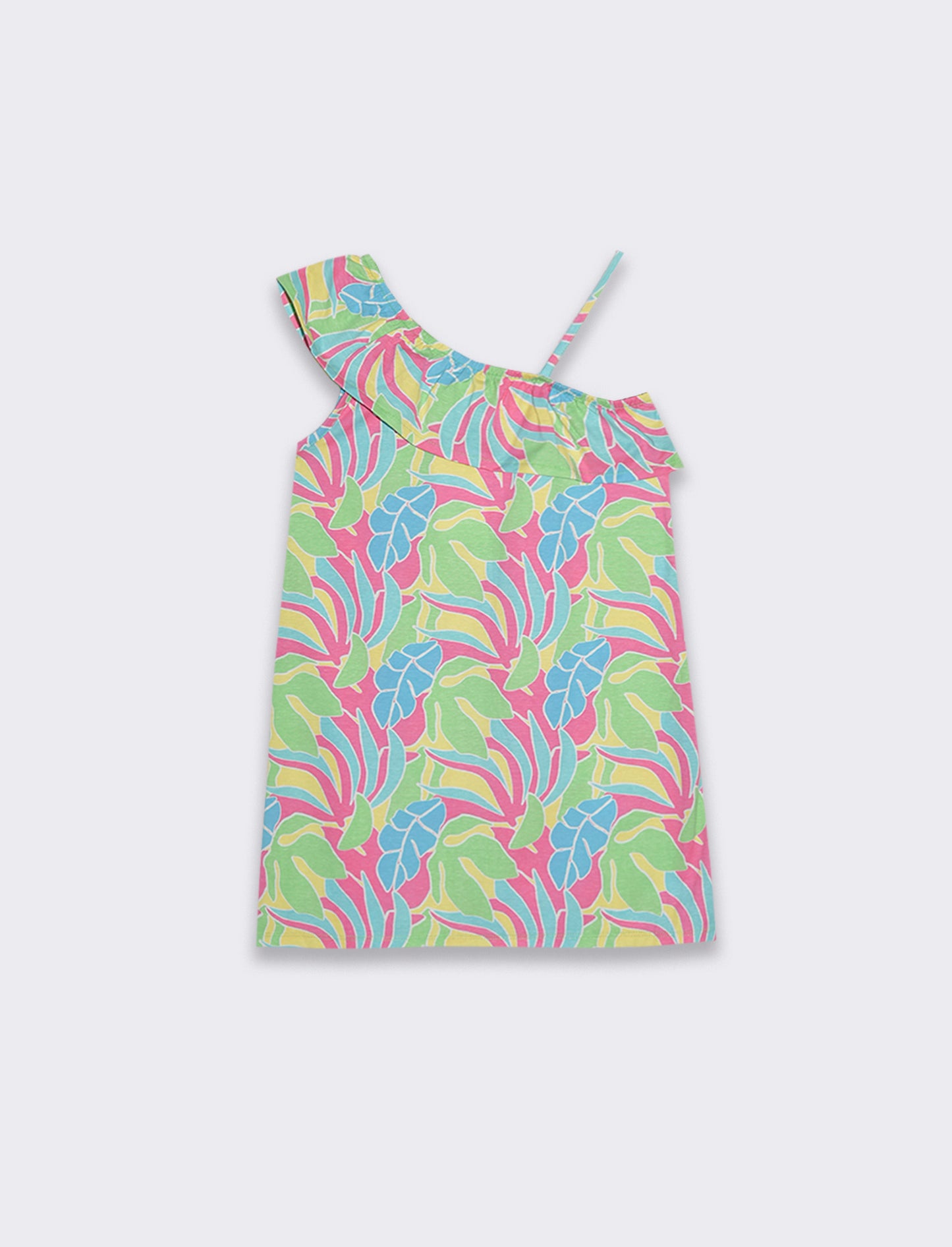 Abito monospalla stampato da bambina - Verde