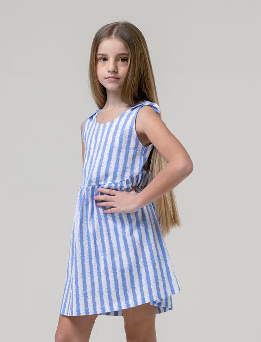 Girl's sleeveless cotton dress - Sky blue