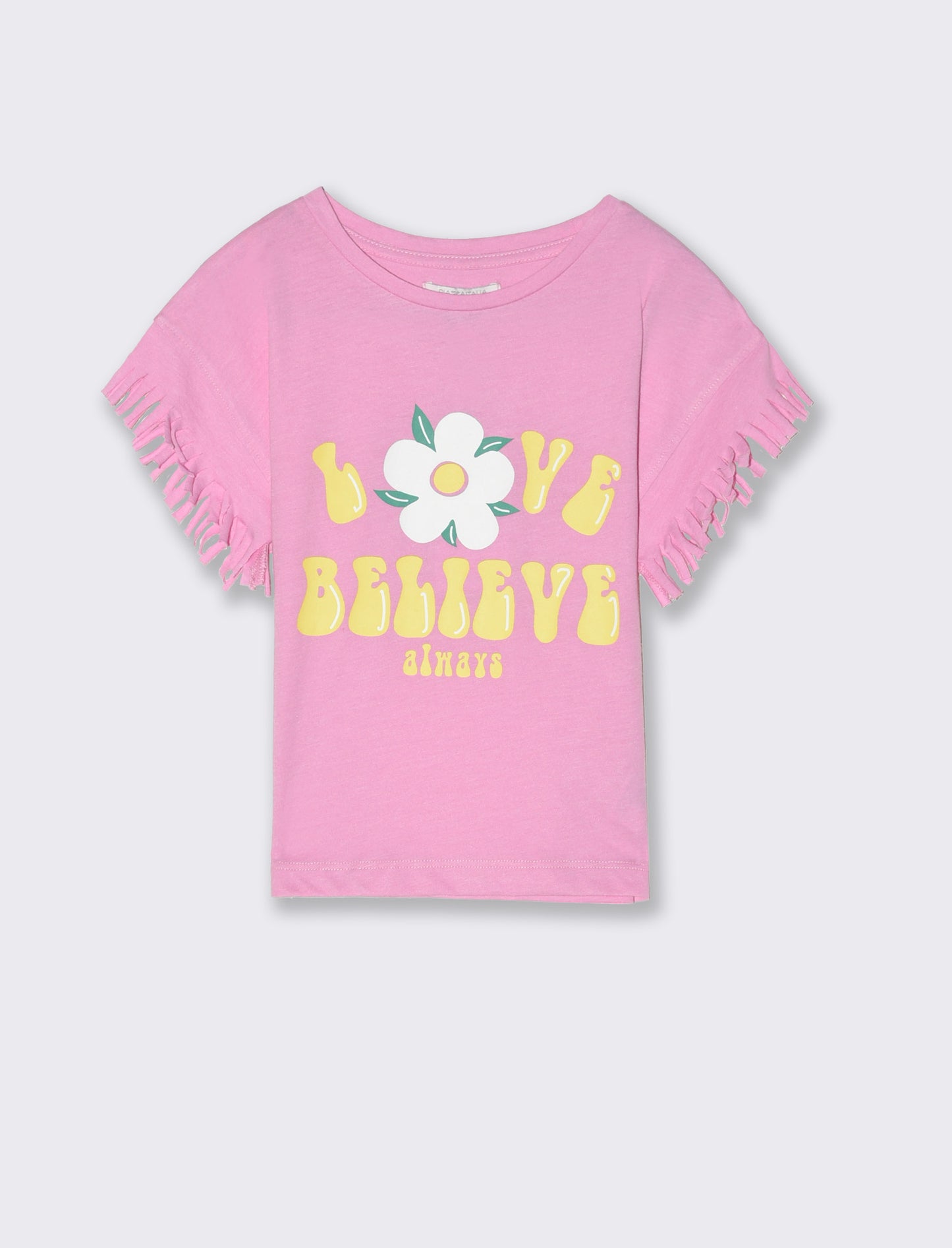T-shirt mezza manica con frange da bambina - Rosa