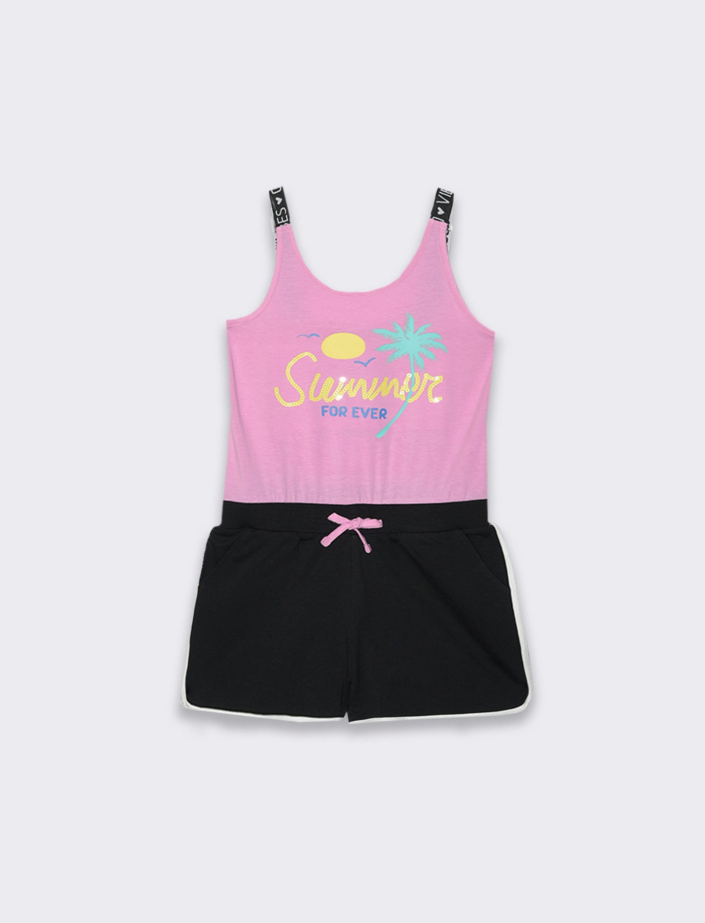 Salopette con bretelline elastiche da bambina - Rosa