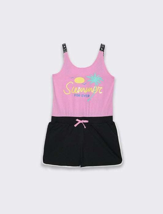 Salopette con bretelline elastiche da bambina - Rosa