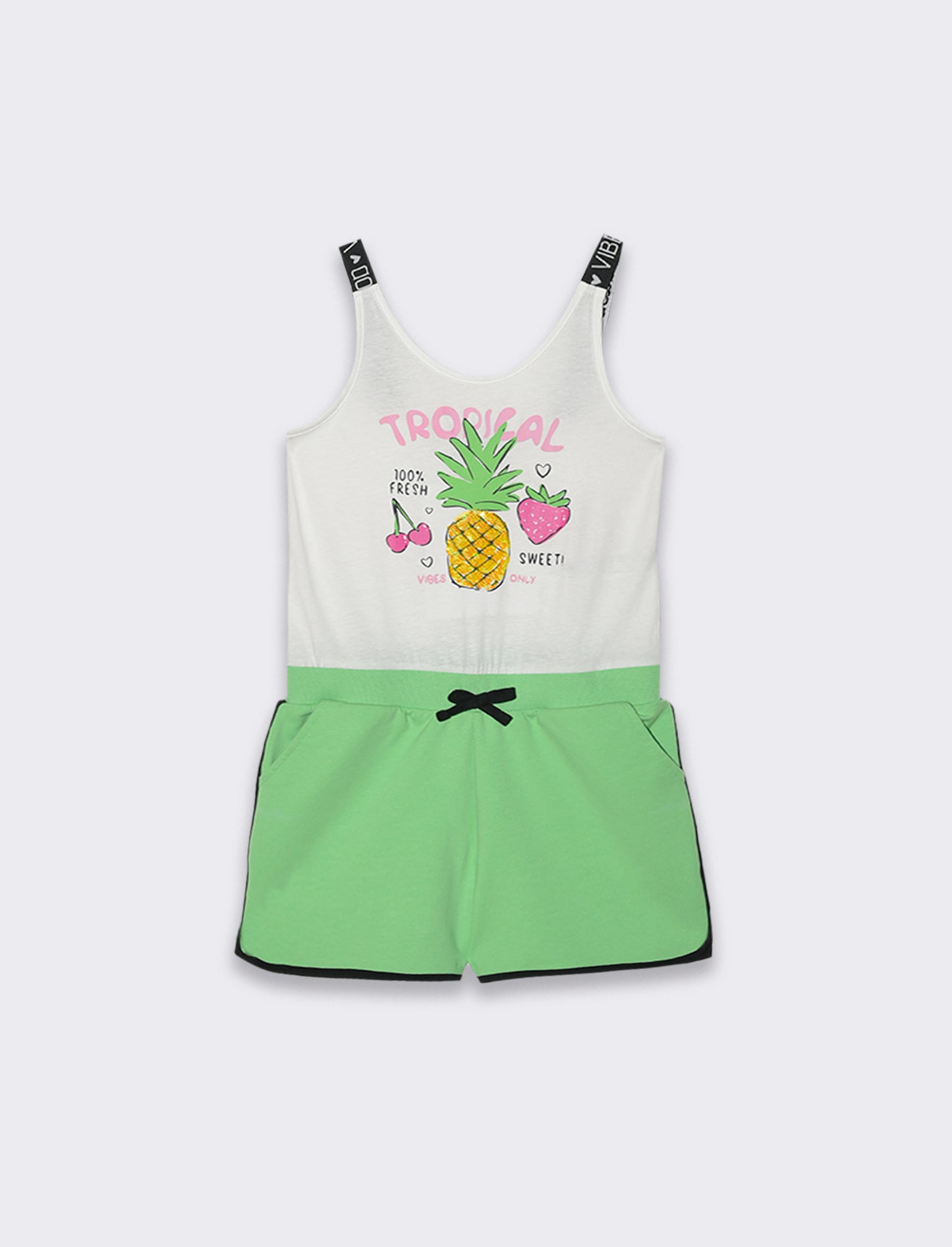 Salopette con bretelline elastiche da bambina - Verde mela