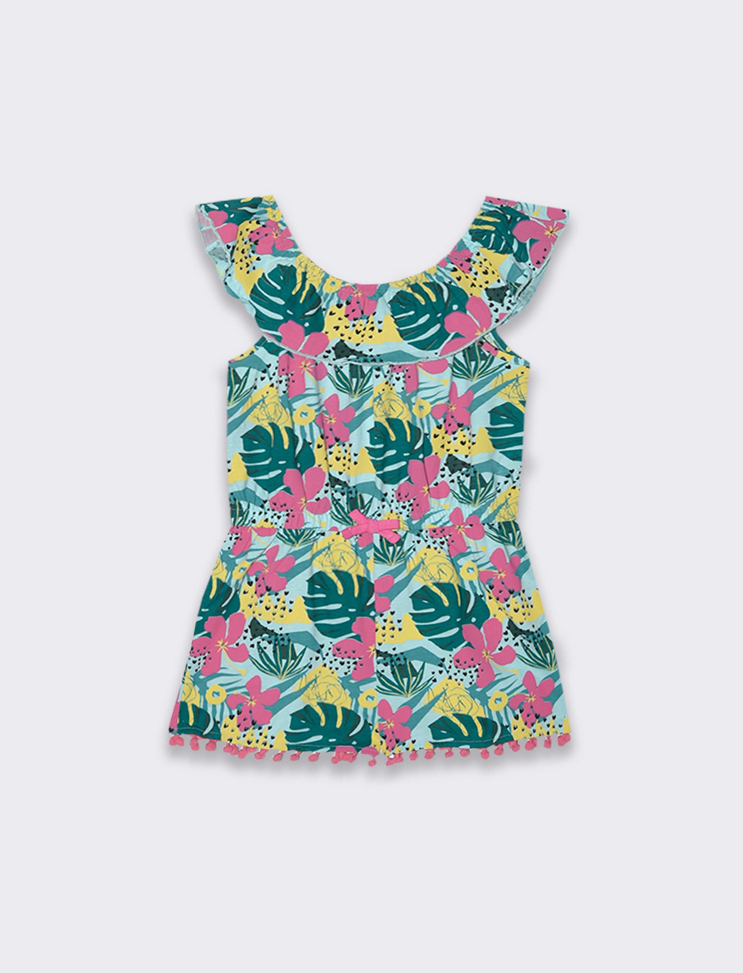 Salopette in jersey stampato da bambina - Verde acqua