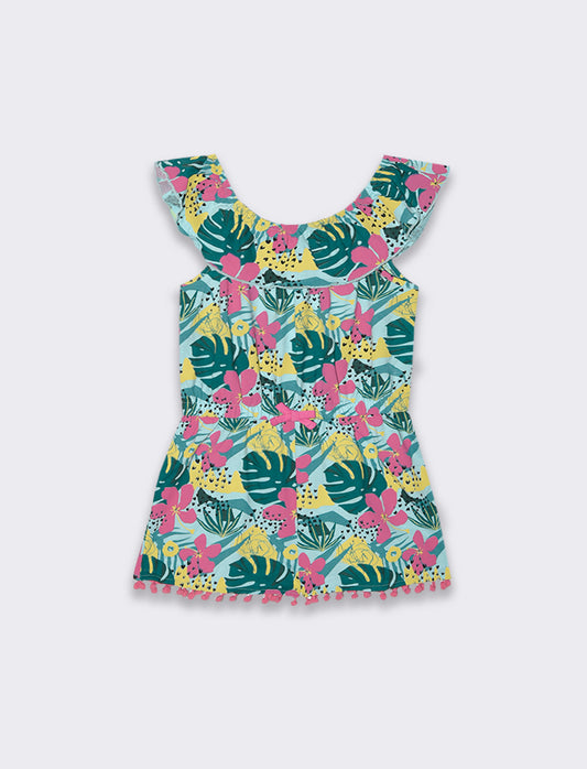Salopette in jersey stampato da bambina - Verde acqua