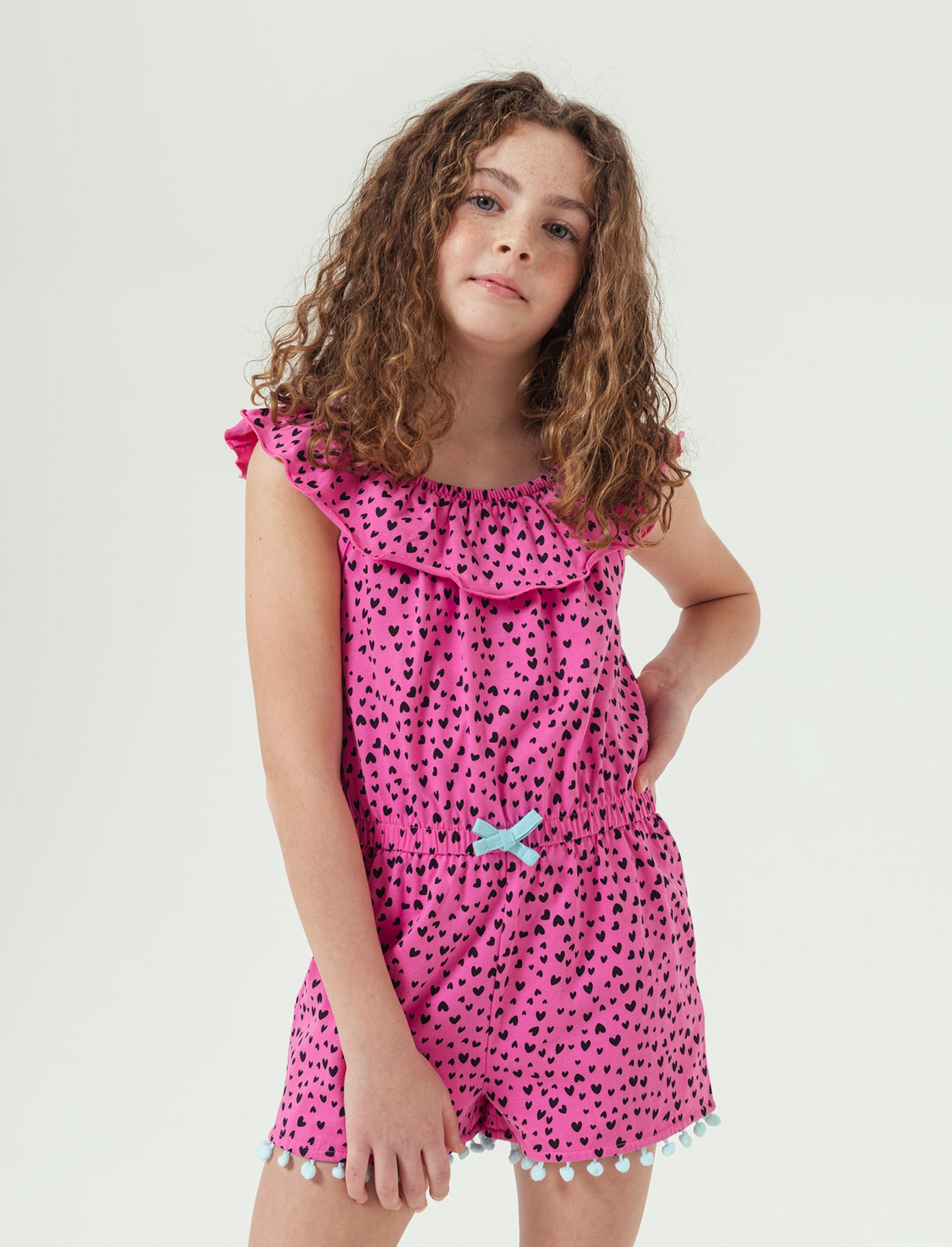 Salopette in jersey stampato da bambina - Rosa