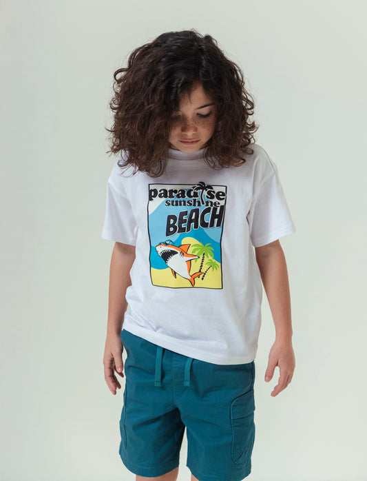T-shirt squalo da bambino - Bianco
