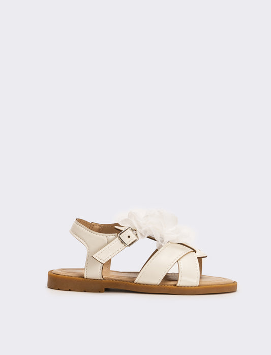 Sandalo da bambina con fiore - Bianco